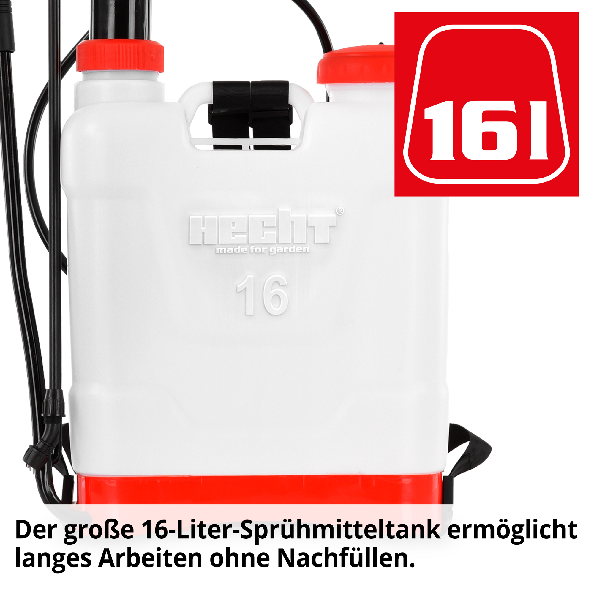 Hecht 4166 Rückenspritze mit großem Sprühmitteltank, ermöglicht langes Arbeiten ohne Nachfüllen