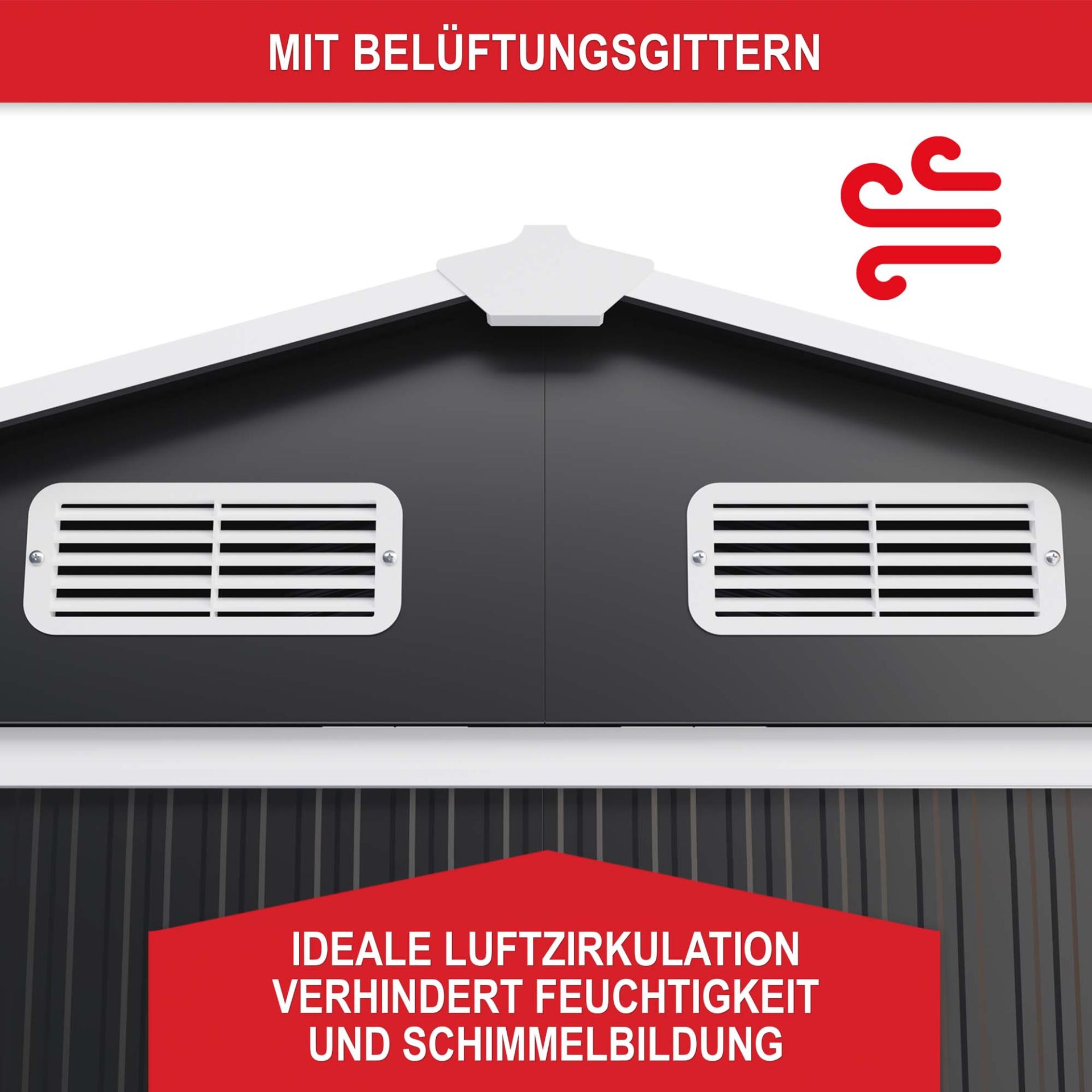 Gerätehaus mit Lüftungsgittern gegen Feuchtigkeit Gerätehaus mit Lüftungsgittern gegen Feuchtigkeit