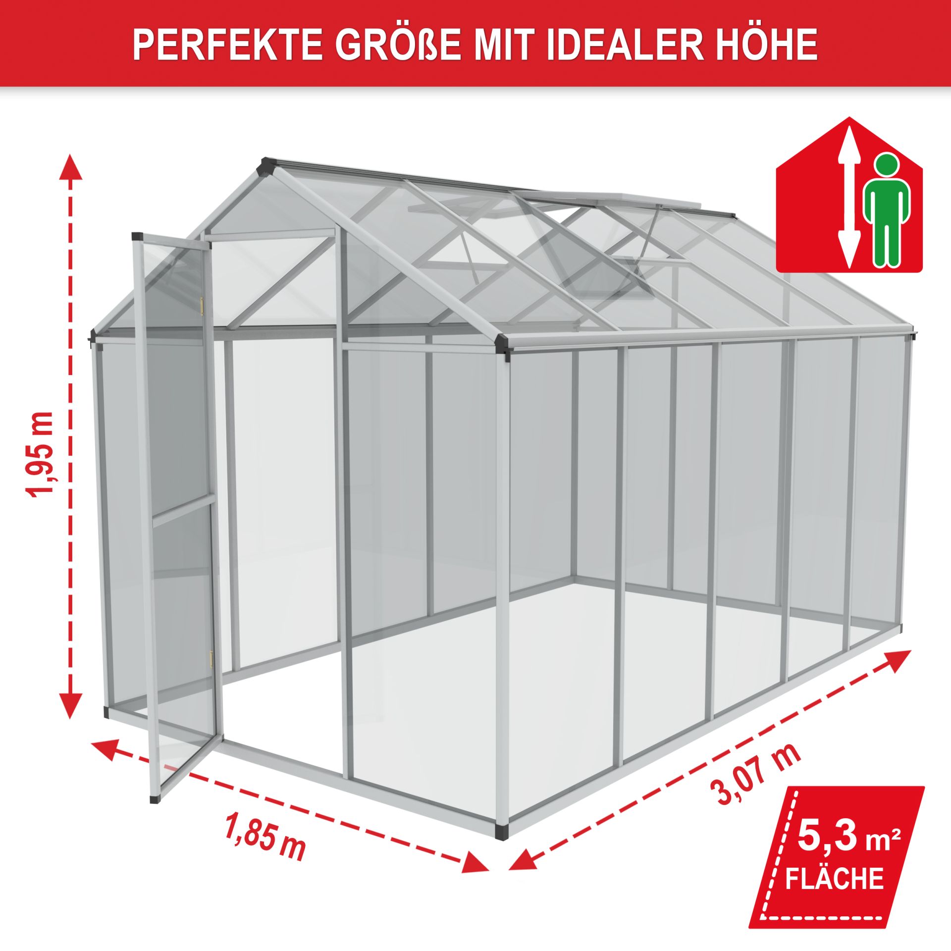 Gewächshaus Aluminium XXL - Großes Dachfenster für optimale Luftzirkulation