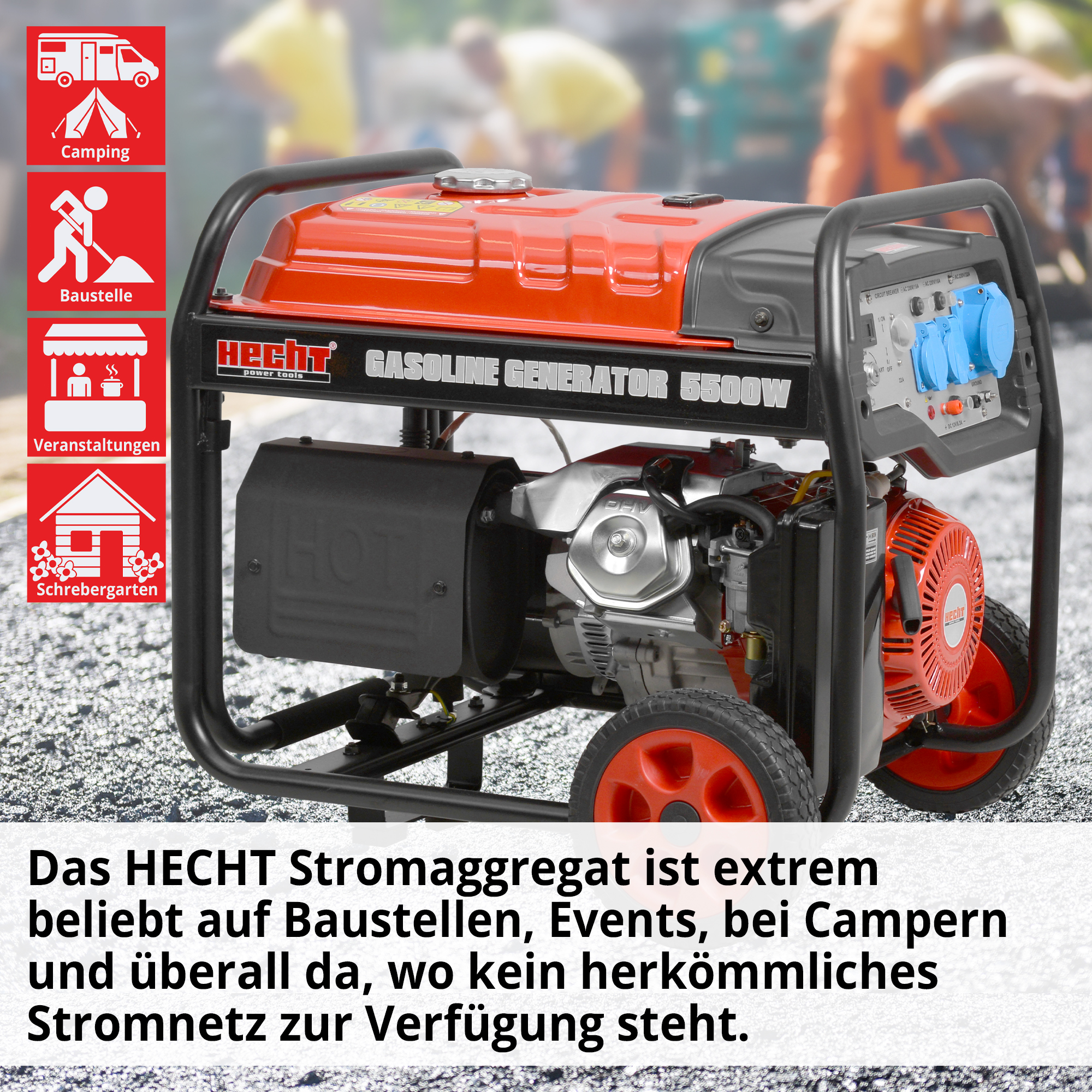 Stromgenerator; Für Baustellen, Events, zum Campen und überall, wo kein herkömmliches Stromnetz zur Verfügung steht