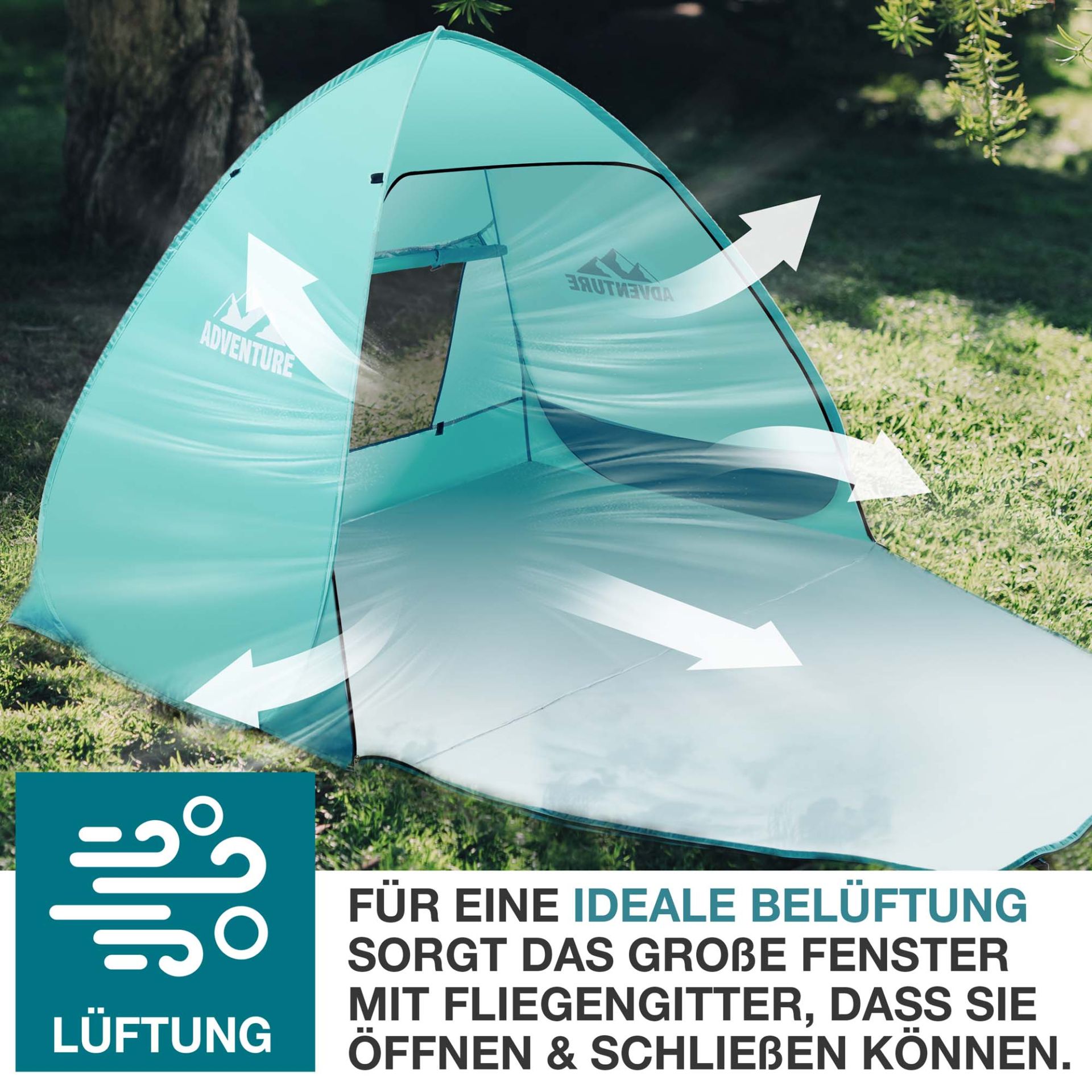 Tom Strandmuschel BS-100; Fenster mit Insektengitter auf der Rückseite Tom Strandmuschel BS-100; Fenster mit Insektengitter auf der Rückseite
