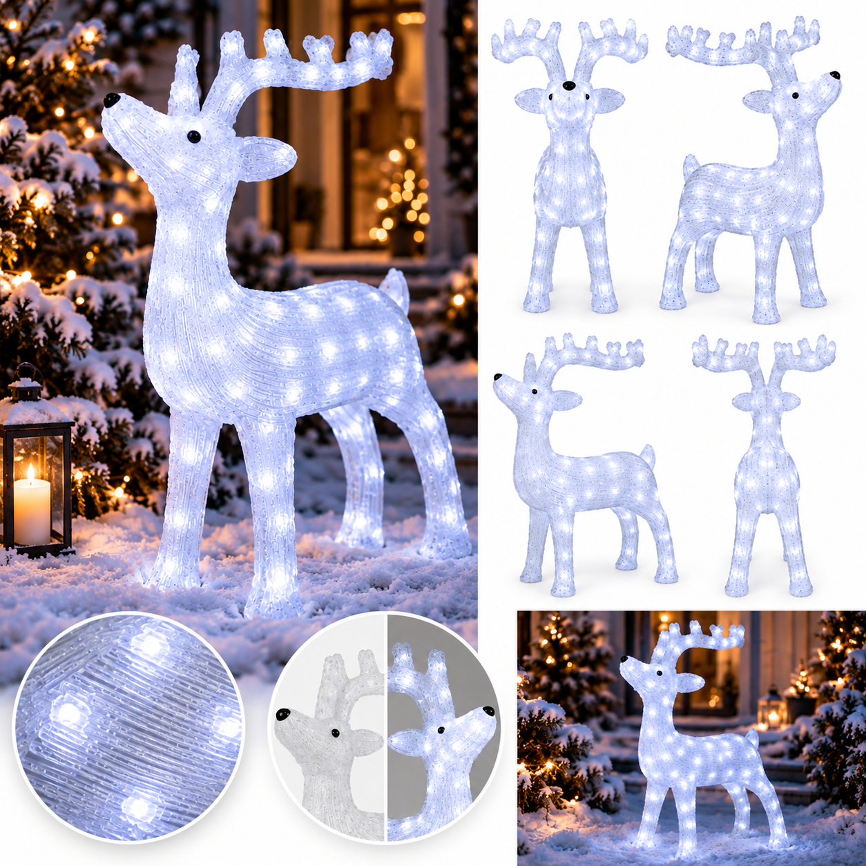 ONBEST LED-Rentier Collage: Strahlende Lichtfigur im winterlichen Schnee (Dieses Bild wurde mit Hilfe von KI generiert.)