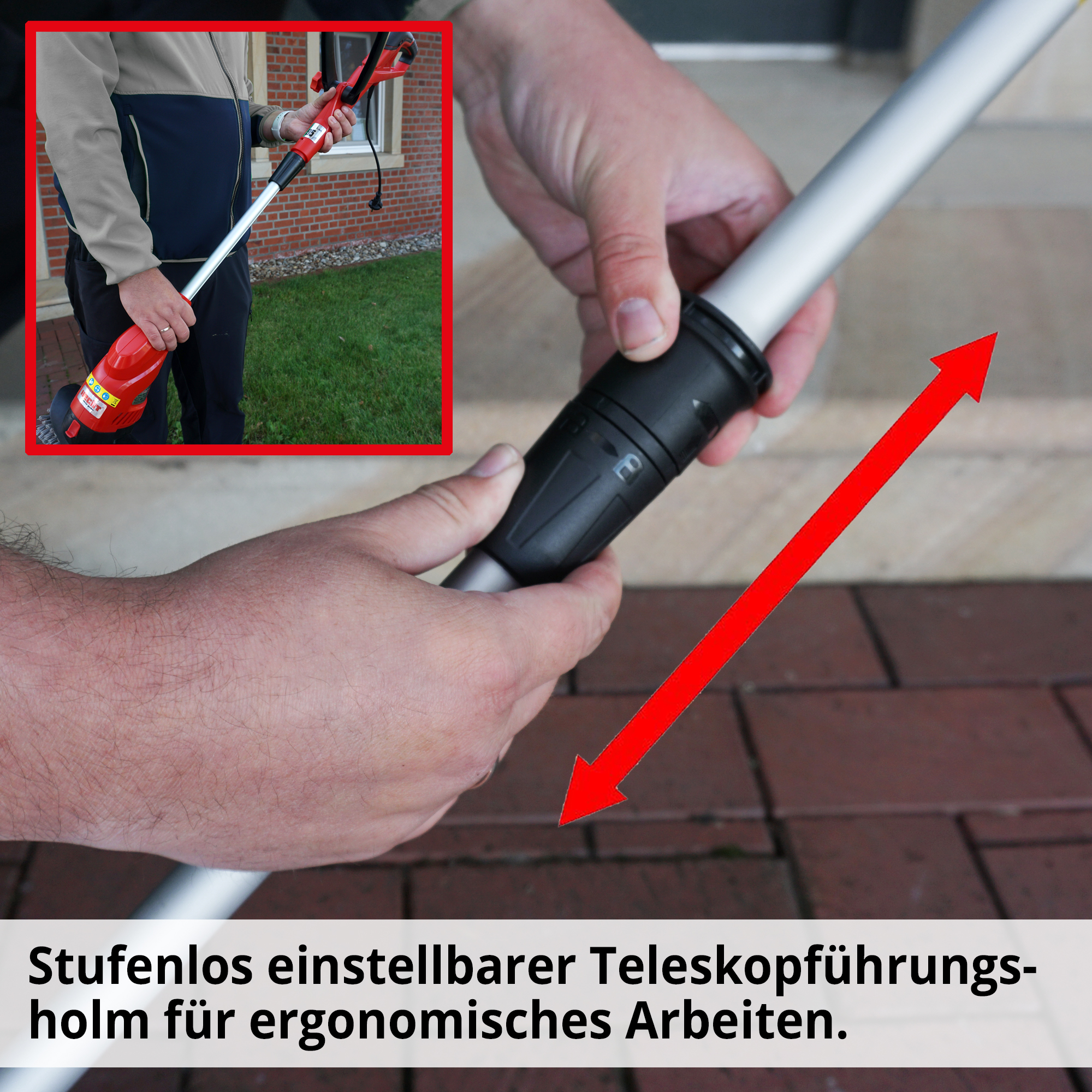 HECHT 445 Unkrautbürste; Stufenlos einstellbarer Teleskopführungsholm für ergonomisches Arbeiten 