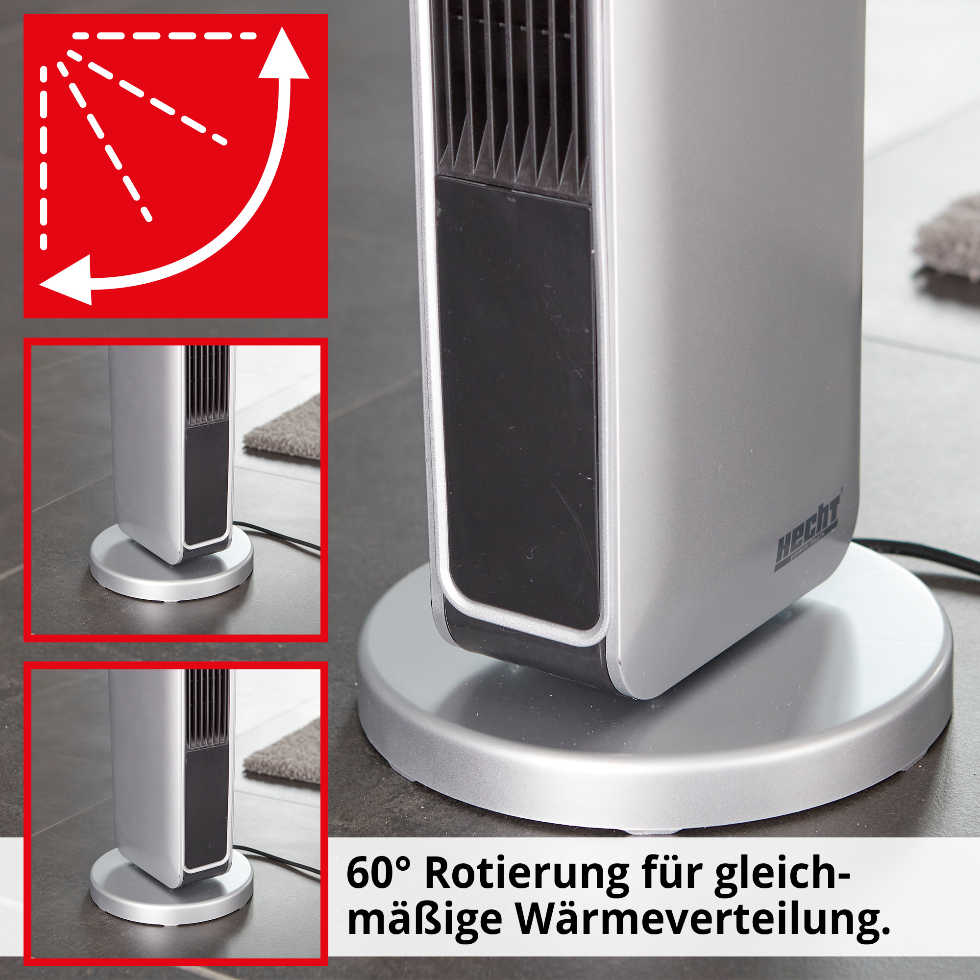 Keramik Heizlüfter; 60 Grad Rotierung für gleichmäßige Wärmeverteilung