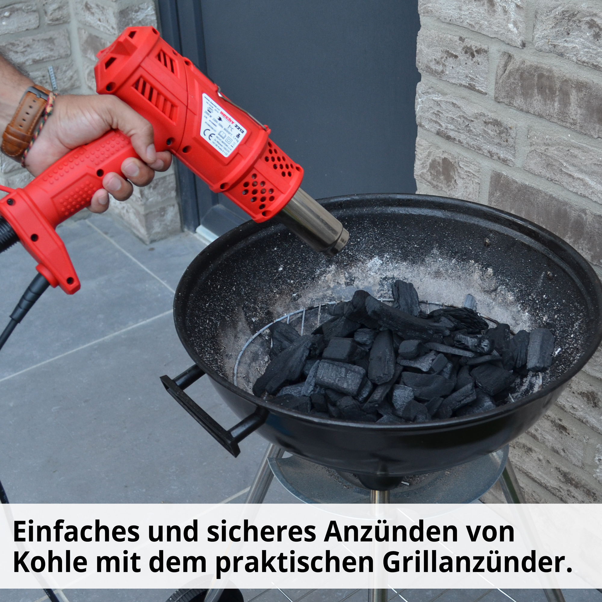 HECHT 2212 Unkrautbrenner; Einfaches und sicheres Anzünden von Kohle mit dem praktischen Grillanzünder