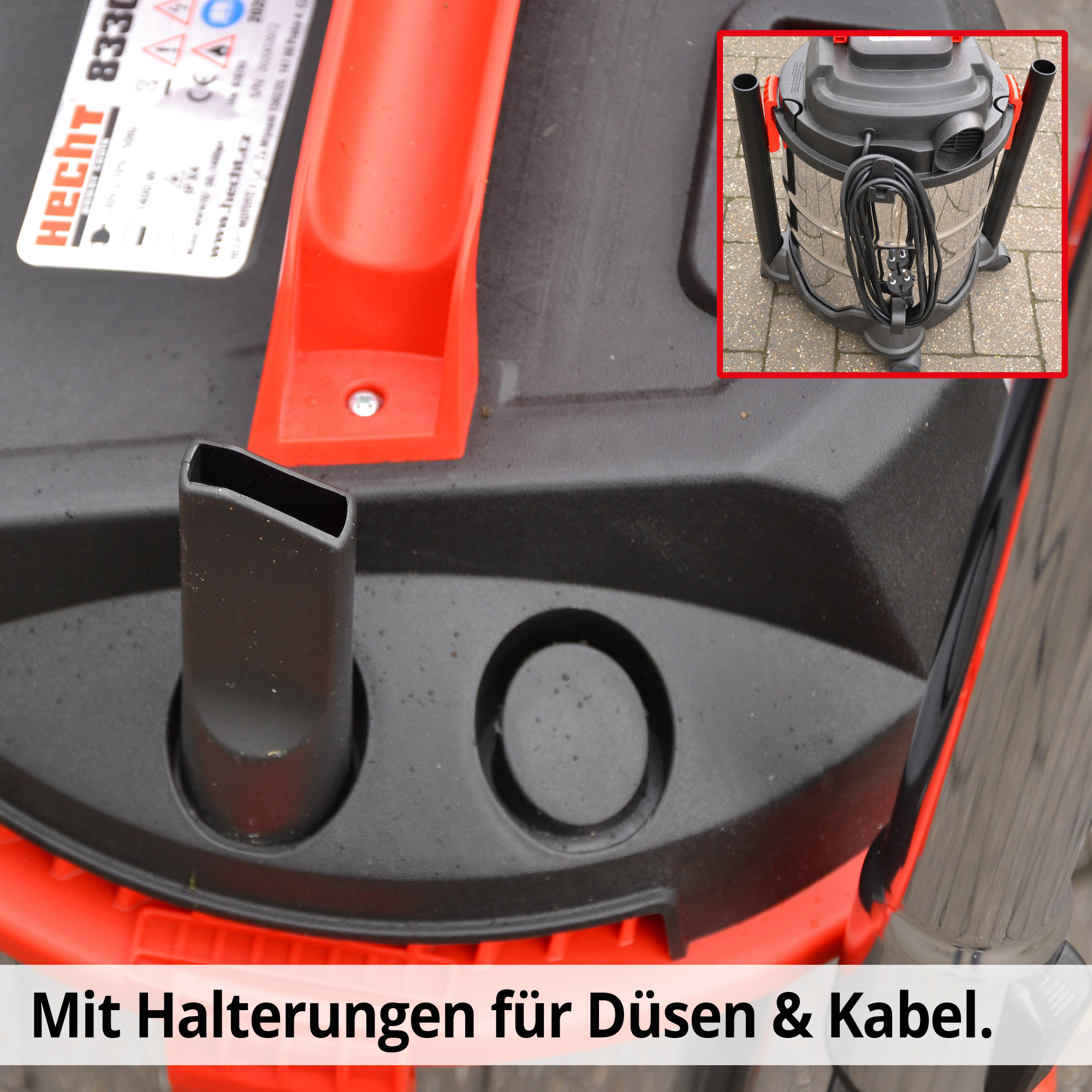 HECHT 8330 Industriesauger mit Halterungen für Düsen & Kabel HECHT 8330 Industriesauger mit Halterungen für Düsen & Kabel