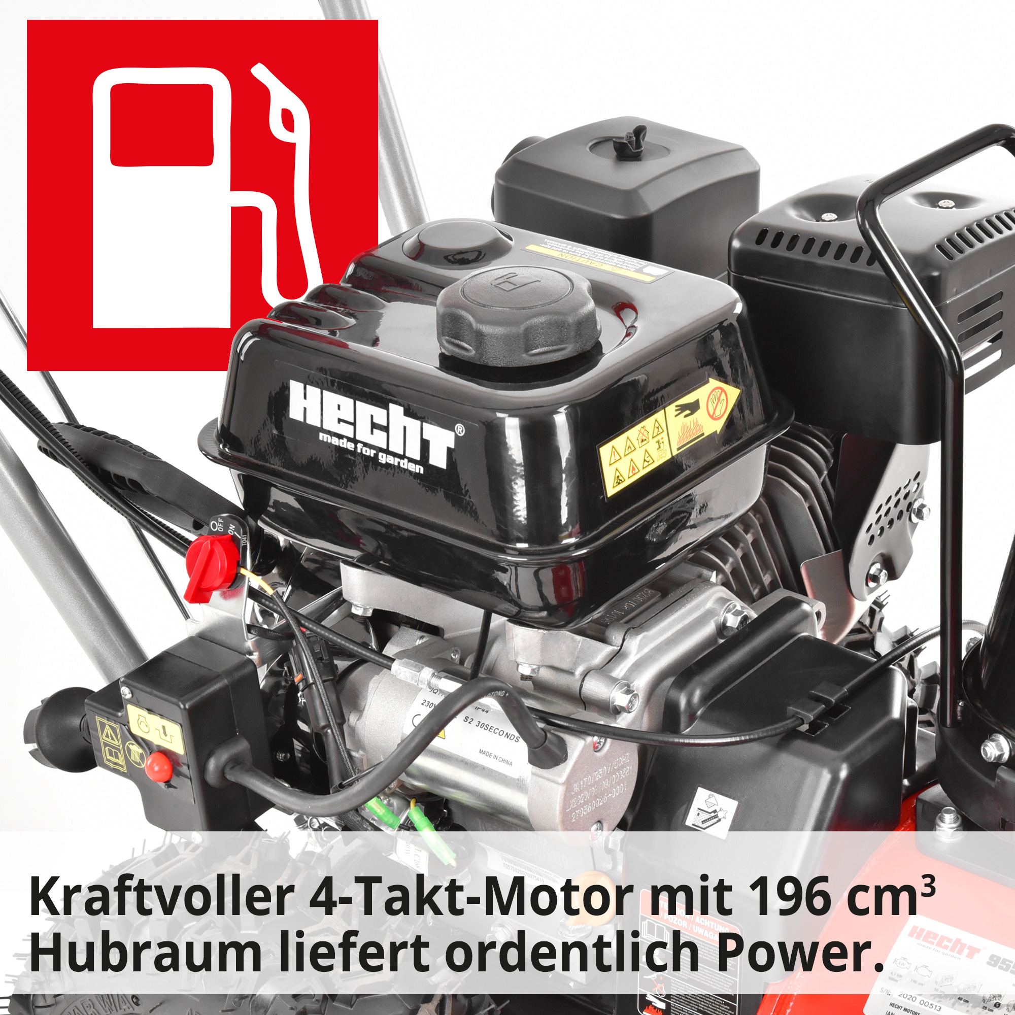 Hecht Benzin-Schneefräse mit zuverlässigen Seilzugstart für den kraftvollen 4-Takt Motor 