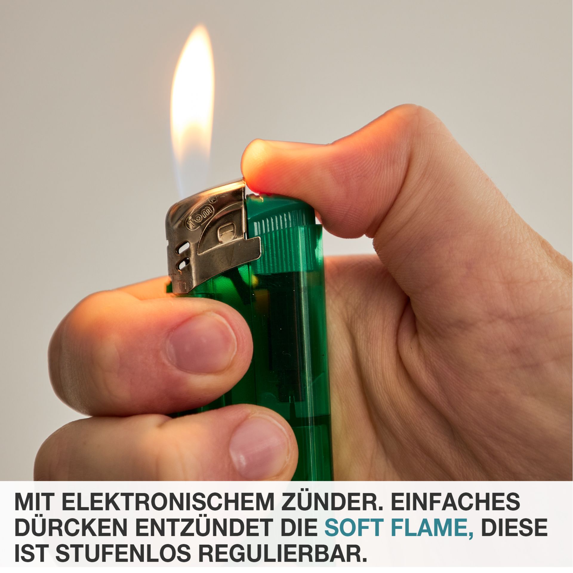 TOM Elektronik Feuerzeug mit elektronischem Zünder und stufenlos regulierbarer Flamme