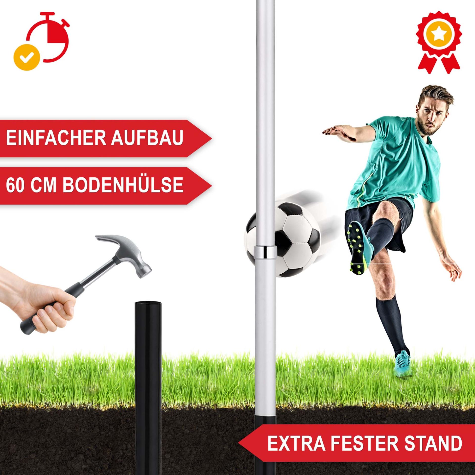 Fahnenmast - Einfacher Aufbau mit Bodenhülse, extra fester Stand Fahnenmast - Einfacher Aufbau mit Bodenhülse, extra fester Stand