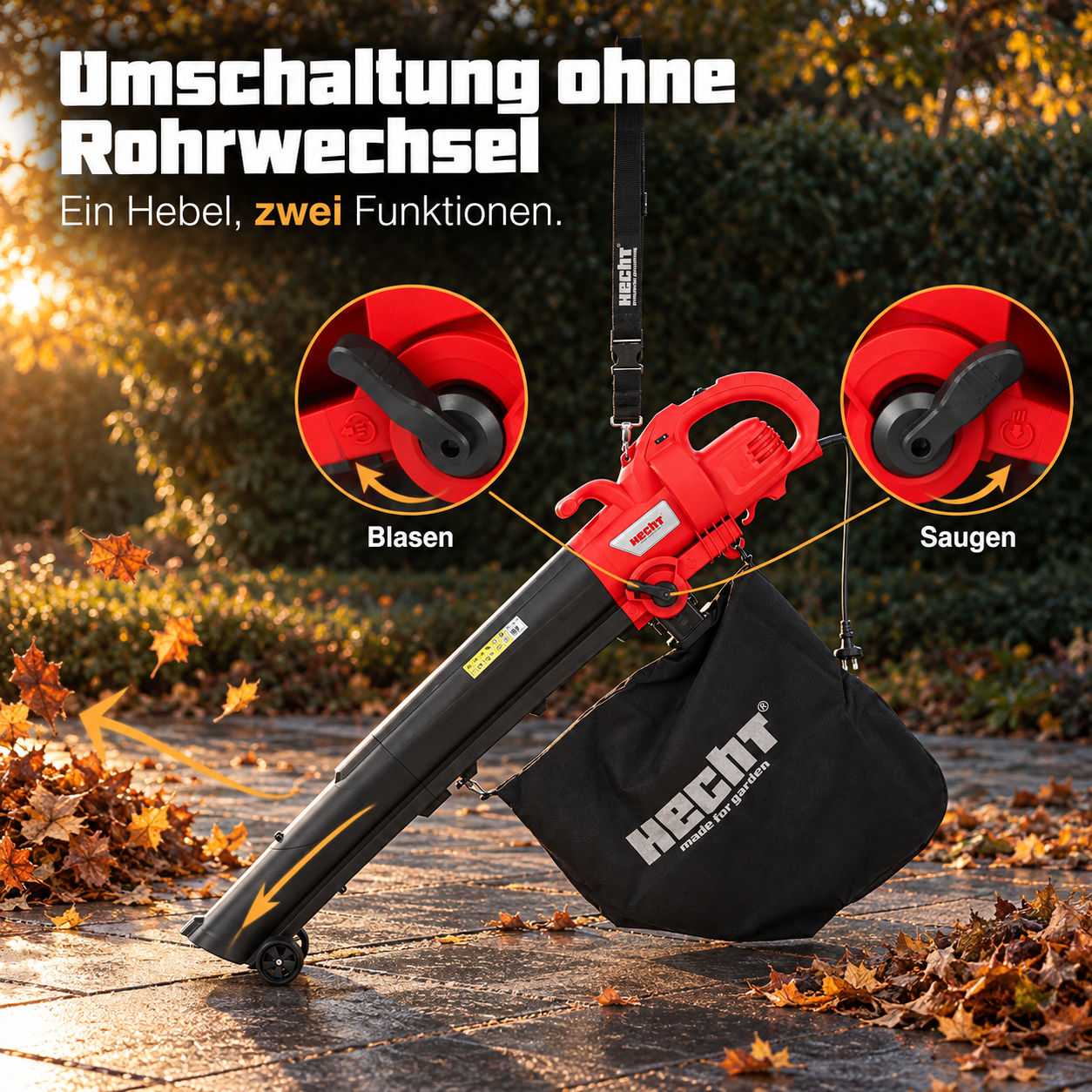 HECHT Laubbläser & Sauger: Schnelles Umschalten per Hebel ohne Rohrwechsel (Dieses Bild wurde mit Hilfe von KI generiert.)