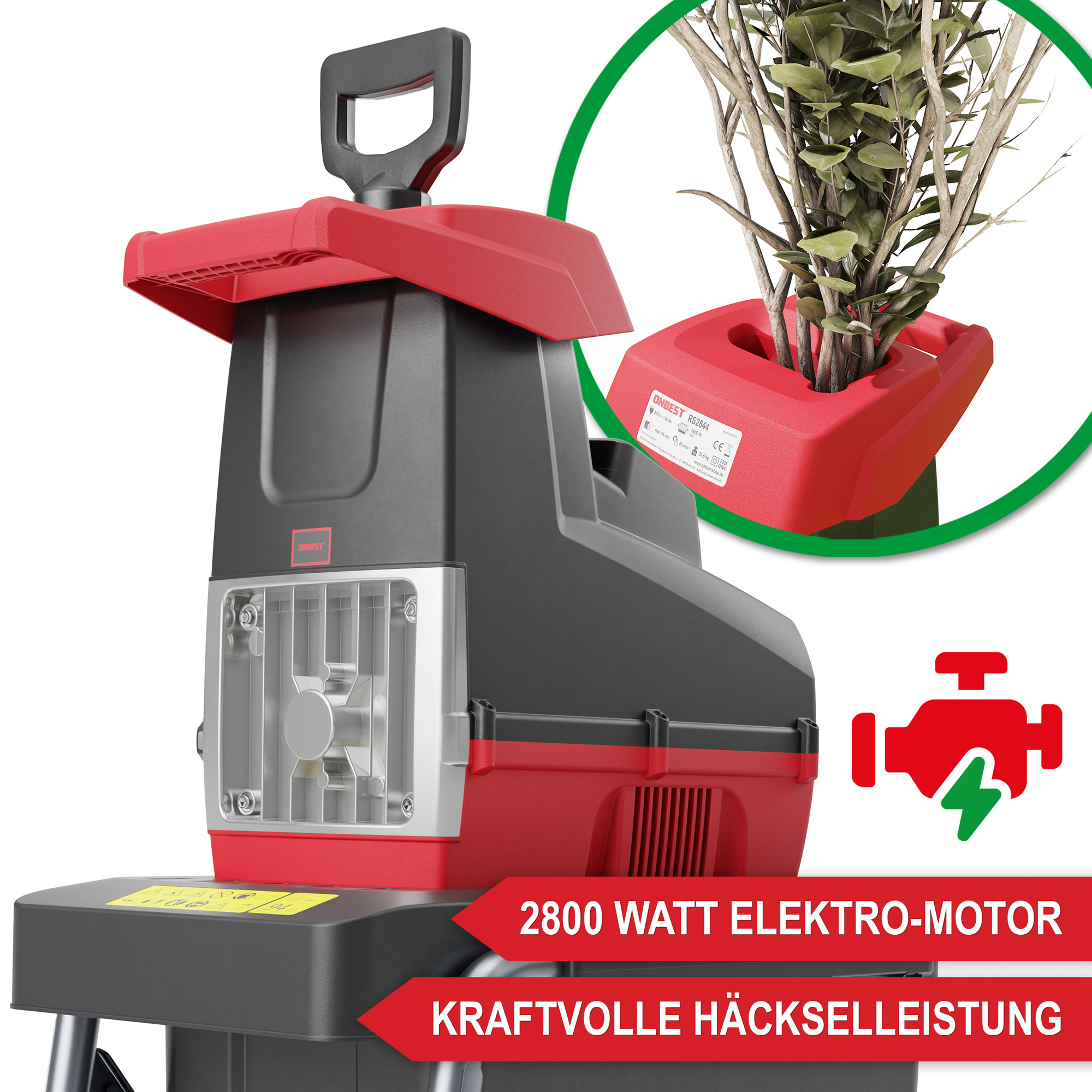 ONBEST elektrischer Gartenhäcksler mit 2800 Watt