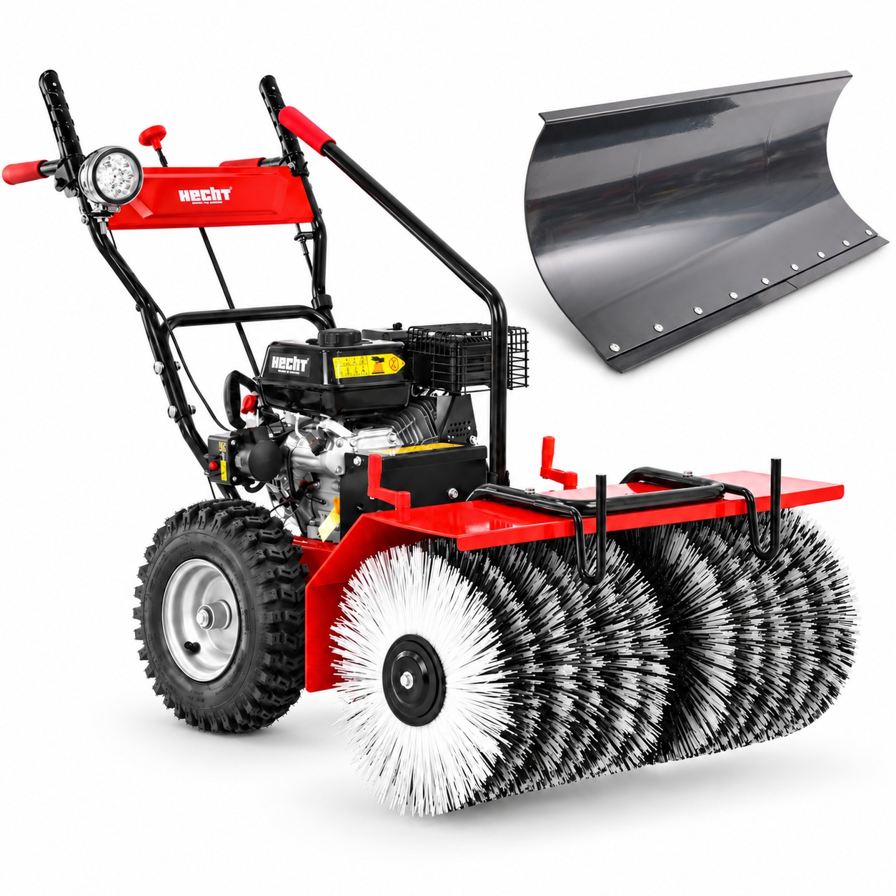 HECHT Benzin-Kehrmaschine 8680 SE Set 1 mit Schneeschild, Titelbild auf weißem Hintergrund (Dieses Bild wurde mit Hilfe von KI generiert.)