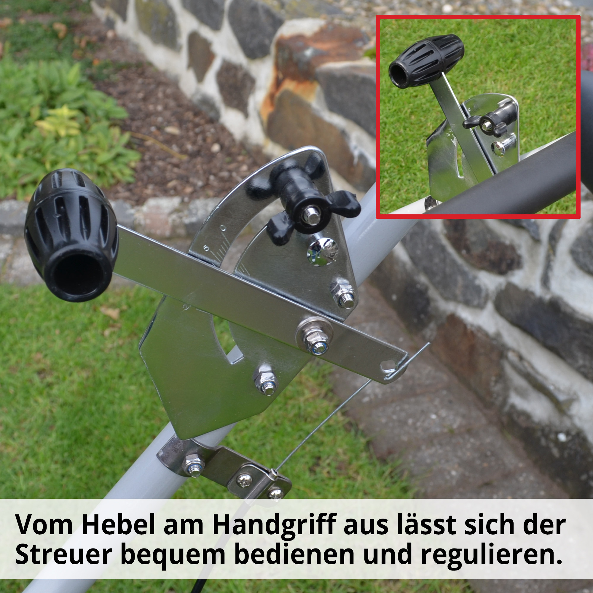 Streuer und Gartenpflege mit bequemer Bedienung und leicht zu regulieren 