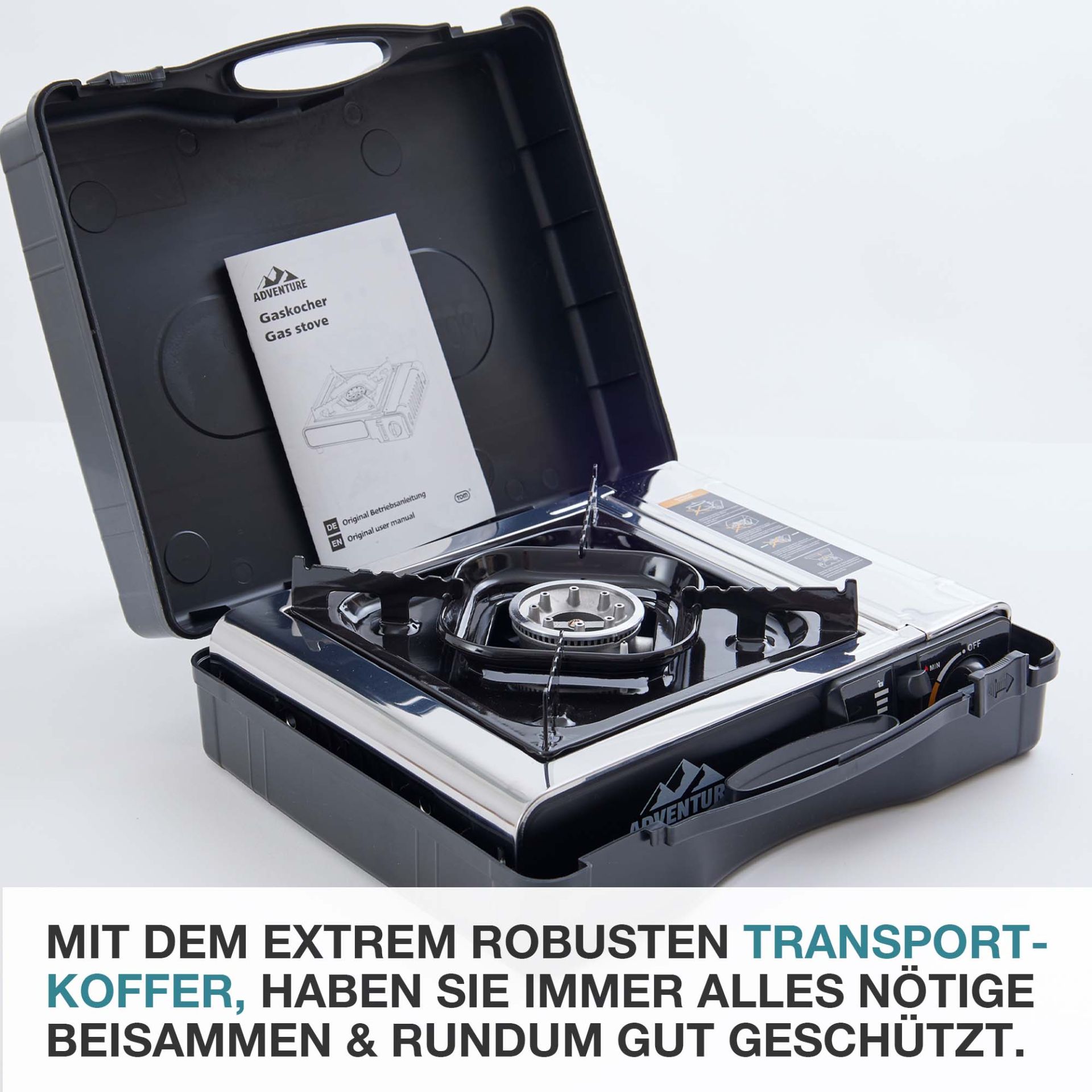 TOM Gaskocher - GK-227 Edelstahl Everest mit Transportkoffer