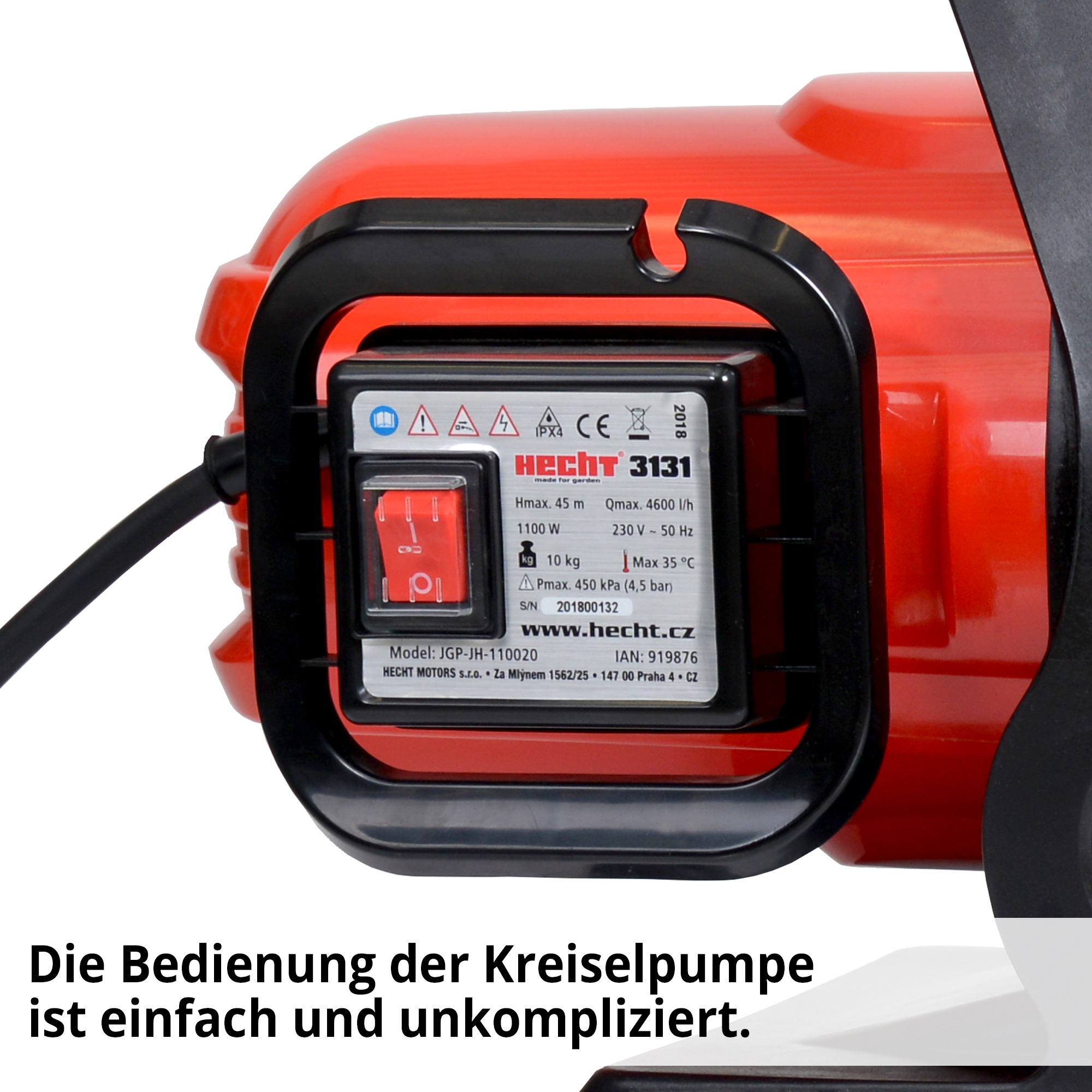 Kreiselpumpe mit klar beschriftetem Bedienfeld und 1100 W Leistung
