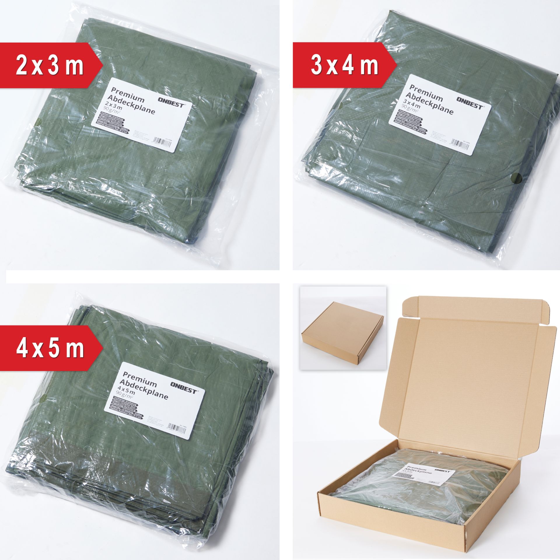 Verschiedene Größen, klein, mittel, groß - Abdeckplane