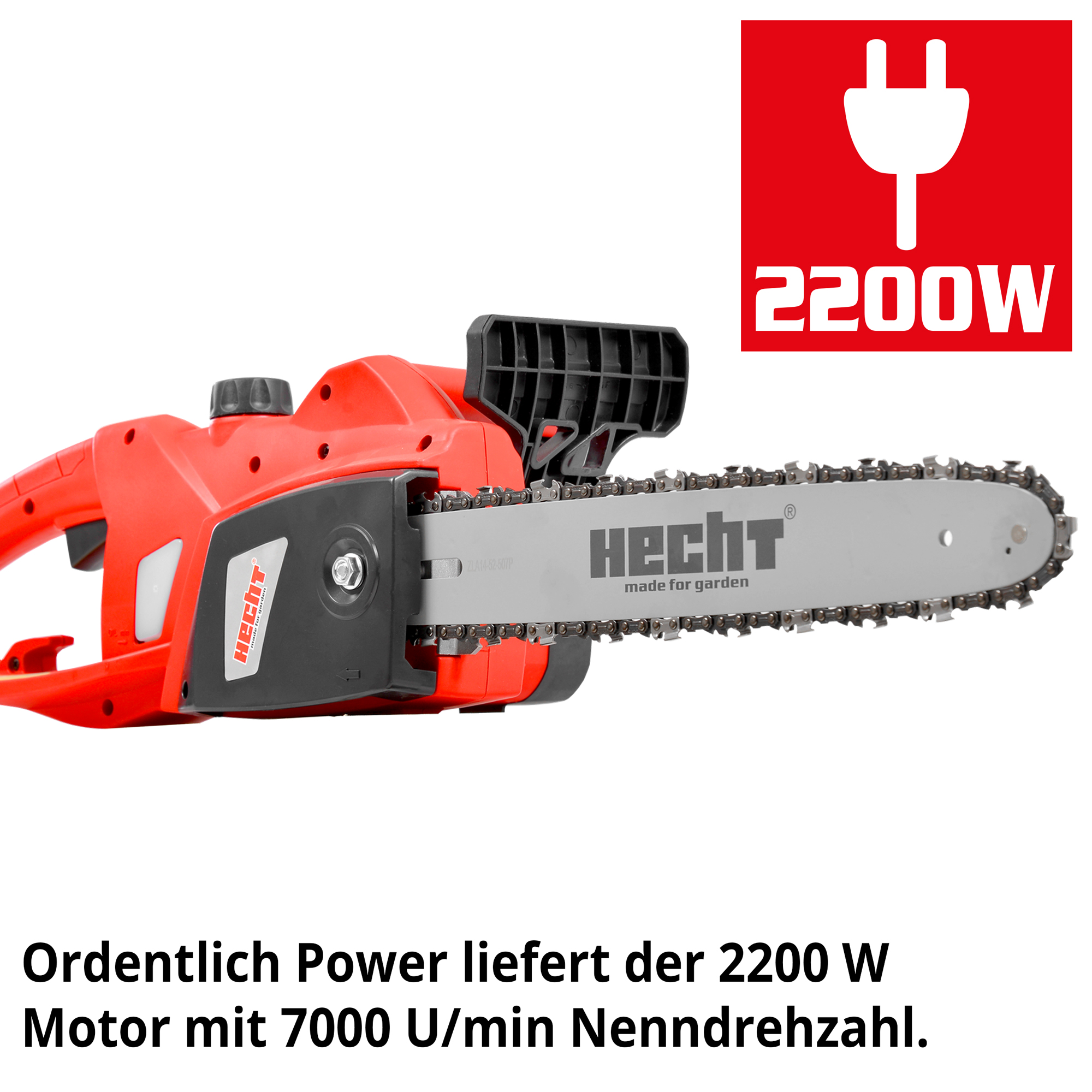 Hecht 2039 Elektro Kettensäge; Ordentlich Power liefert der leistungsstarke Motor mit hoher Drehzahl