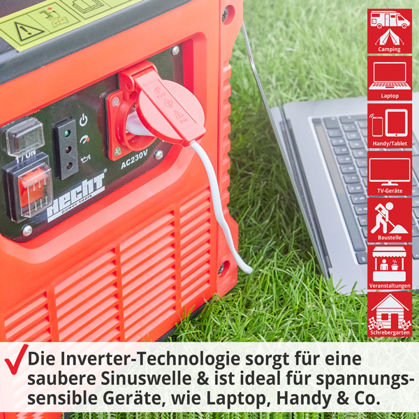 Inverter Benzin Notstromaggregat mit Inverter-Technologie für eine saubere Sinuswelle; Ideal für spannungssensible Geräte