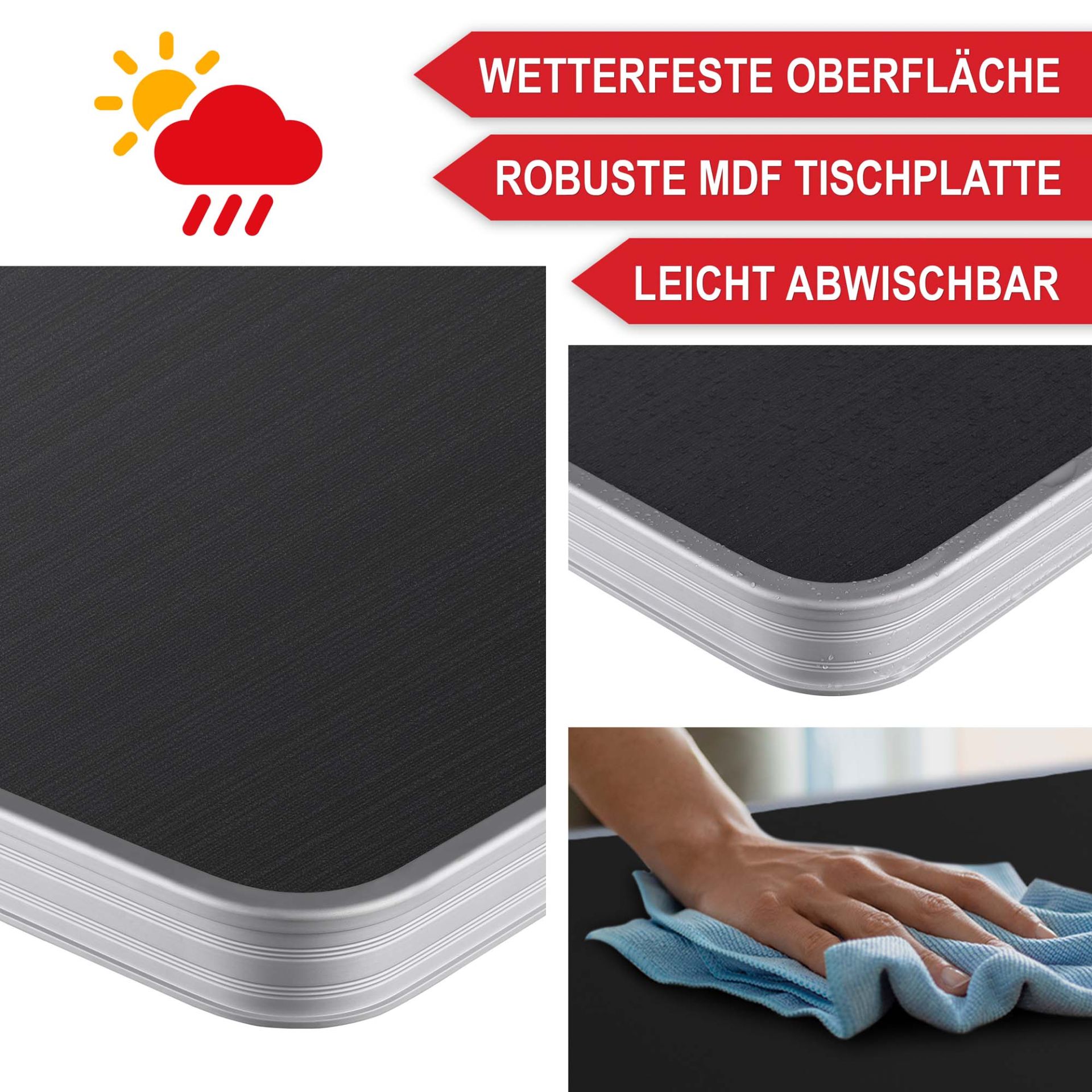 Klapptisch Sylt - wetterfeste Oberfläche, robuste Tischplatte, leicht abwischbar