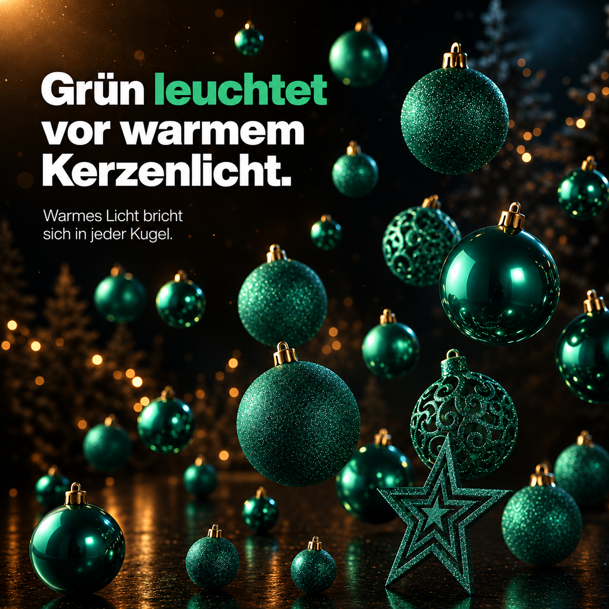 ONBEST Christbaumschmuck: Grüne Kugeln vor dunklem Tannengrün (Dieses Bild wurde mit Hilfe von KI generiert.)