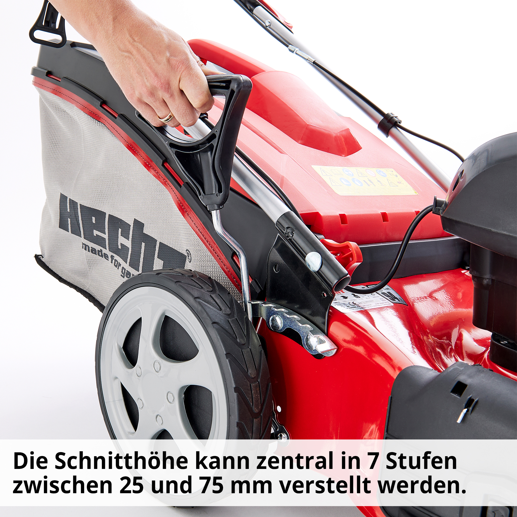 Elektro-Rasenmäher mit 5-fach Schnitthöhenverstellung zwischen 25-75 mm 