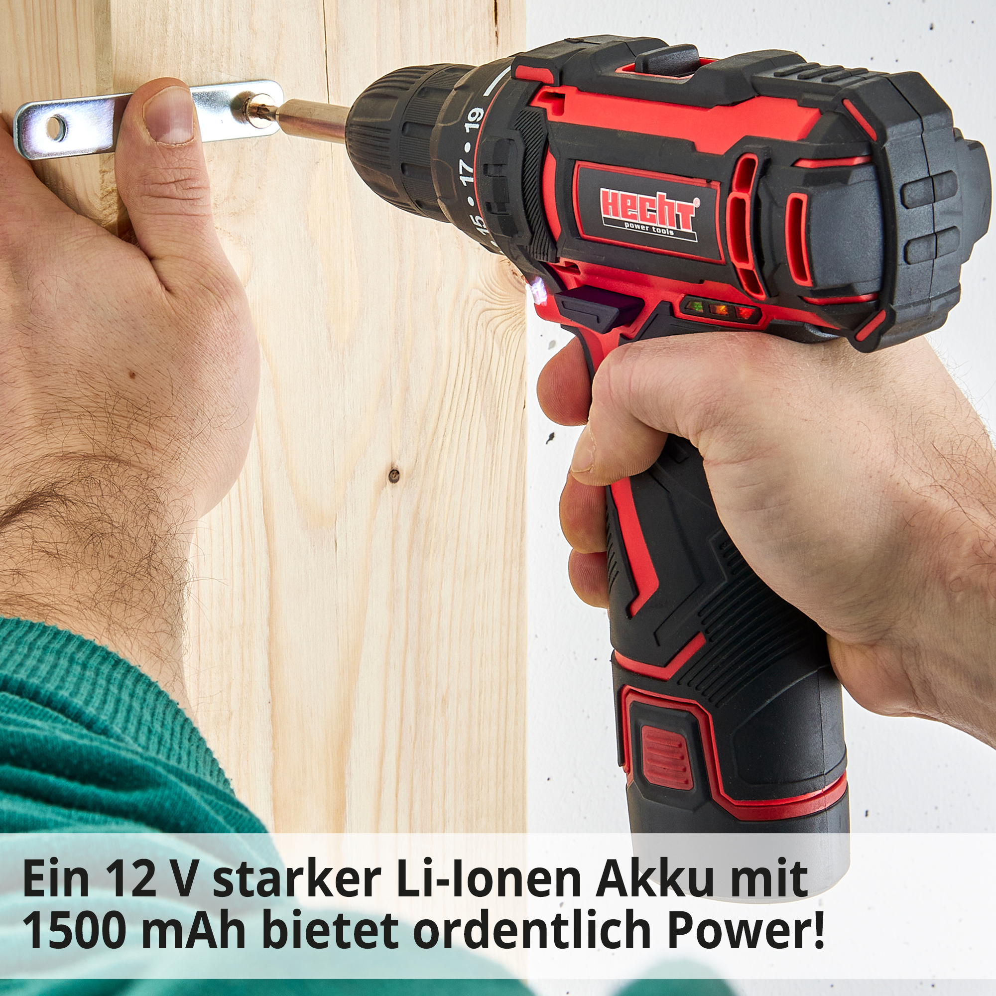 HECHT 1242 Akkuschrauber; Ein starker 12 Volt Akku mit 1500mAh bietet ordentlich Power