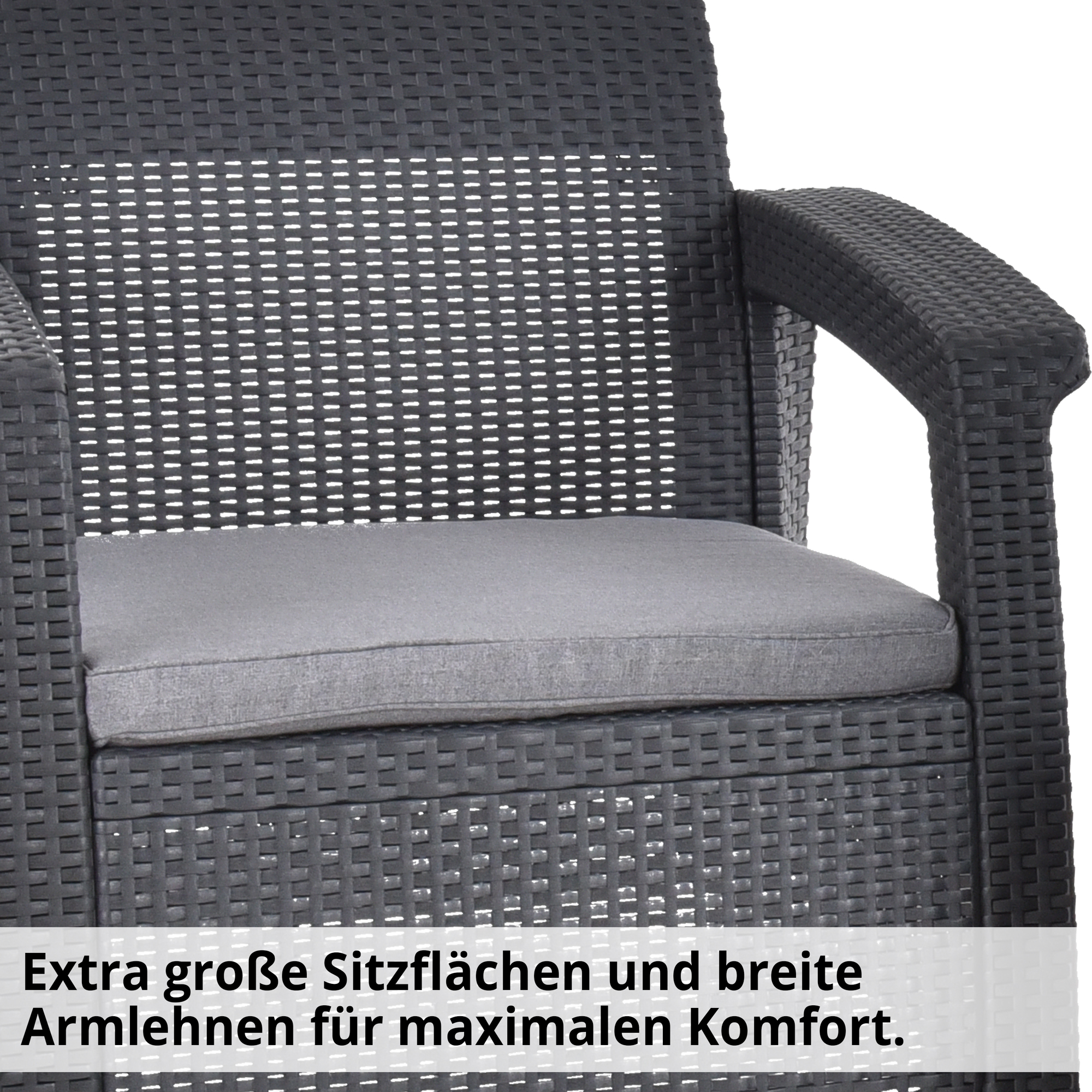 MAXI Gartensitzgruppe mit extra großer Sitzfläche und breiter Armlehne für maximalen Komfort
