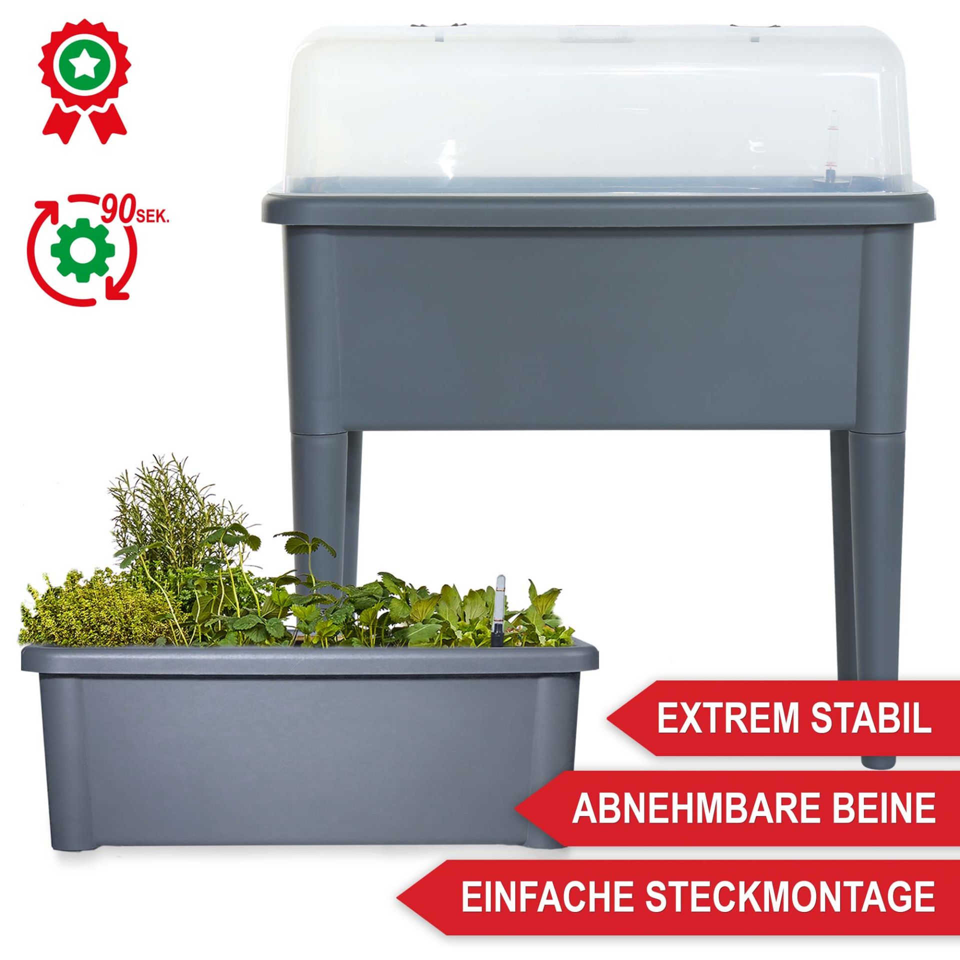 Hochbeet Kunststoff grau - extrem stabil; abnehmbare Beine; einfache Steckmontage