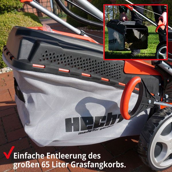 Hecht Benzinrasenmäher mit 65 Liter Grasfangkorb