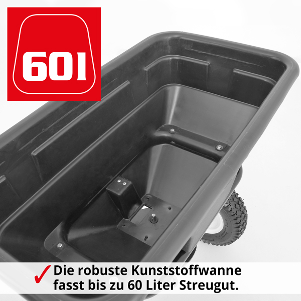 Streuwagen HECHT – Kunststoffwanne mit 60 l Volumen für großflächiges Streuen von Salz, Dünger oder Samen
