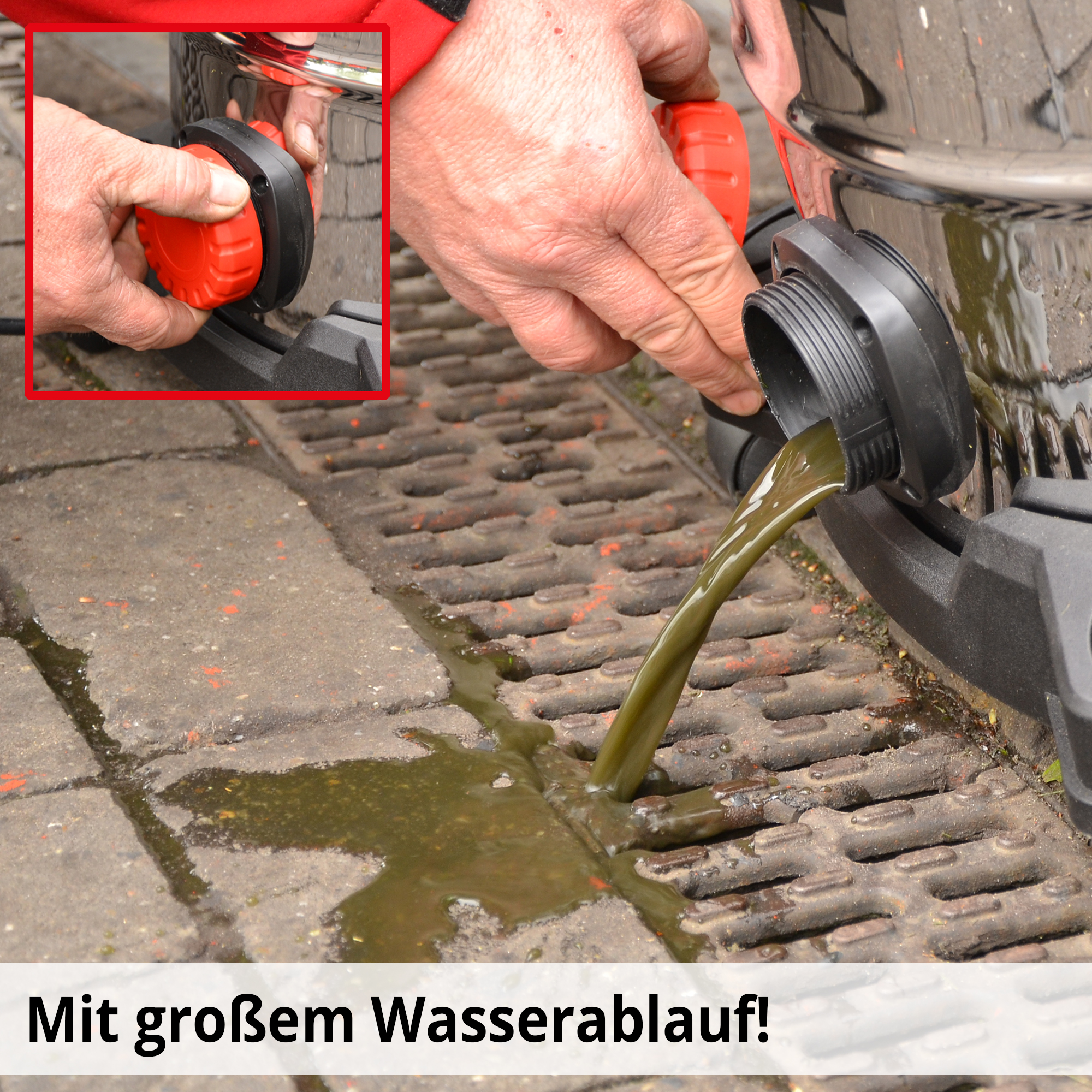 Industriesauger mit großem Wasserablauf zum schnellen Entleeren von Schmutzwasser