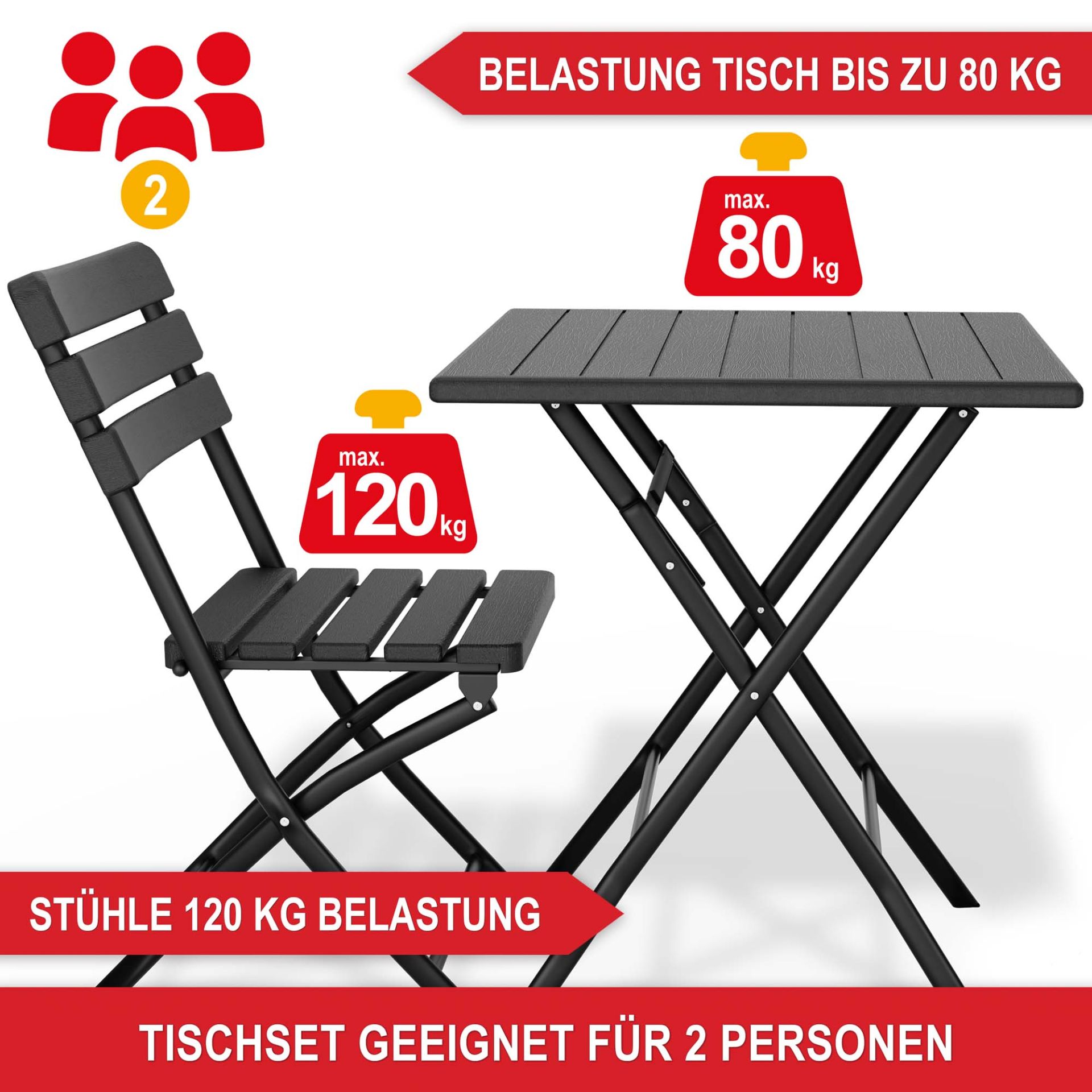 Balkontisch Set Borkum - Schwere Belastung von Tisch und Stühlen; Geeignet für 2 Personen