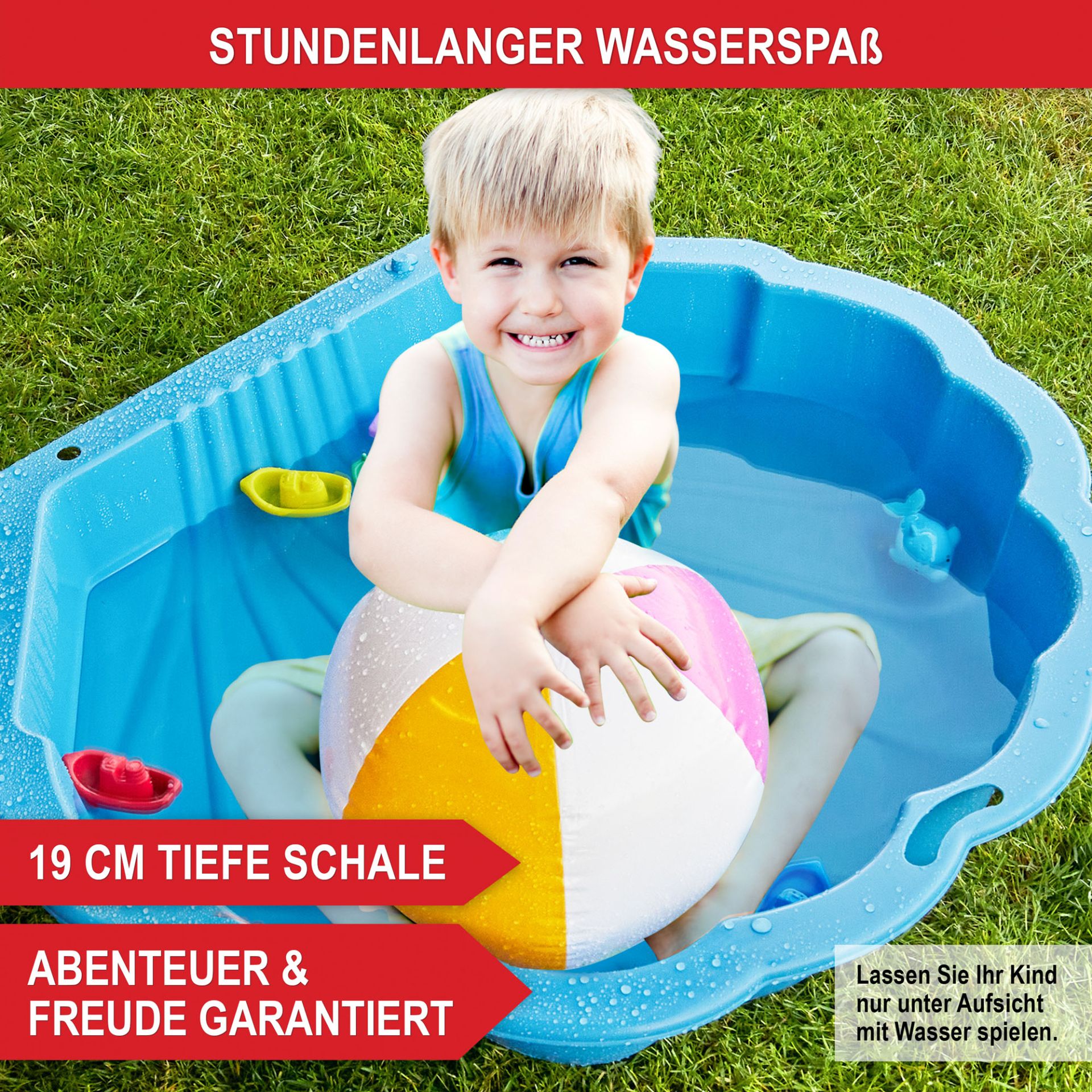 Sandkasten Muschel blau - stundenlanger Wasserspaß, tiefe Schale