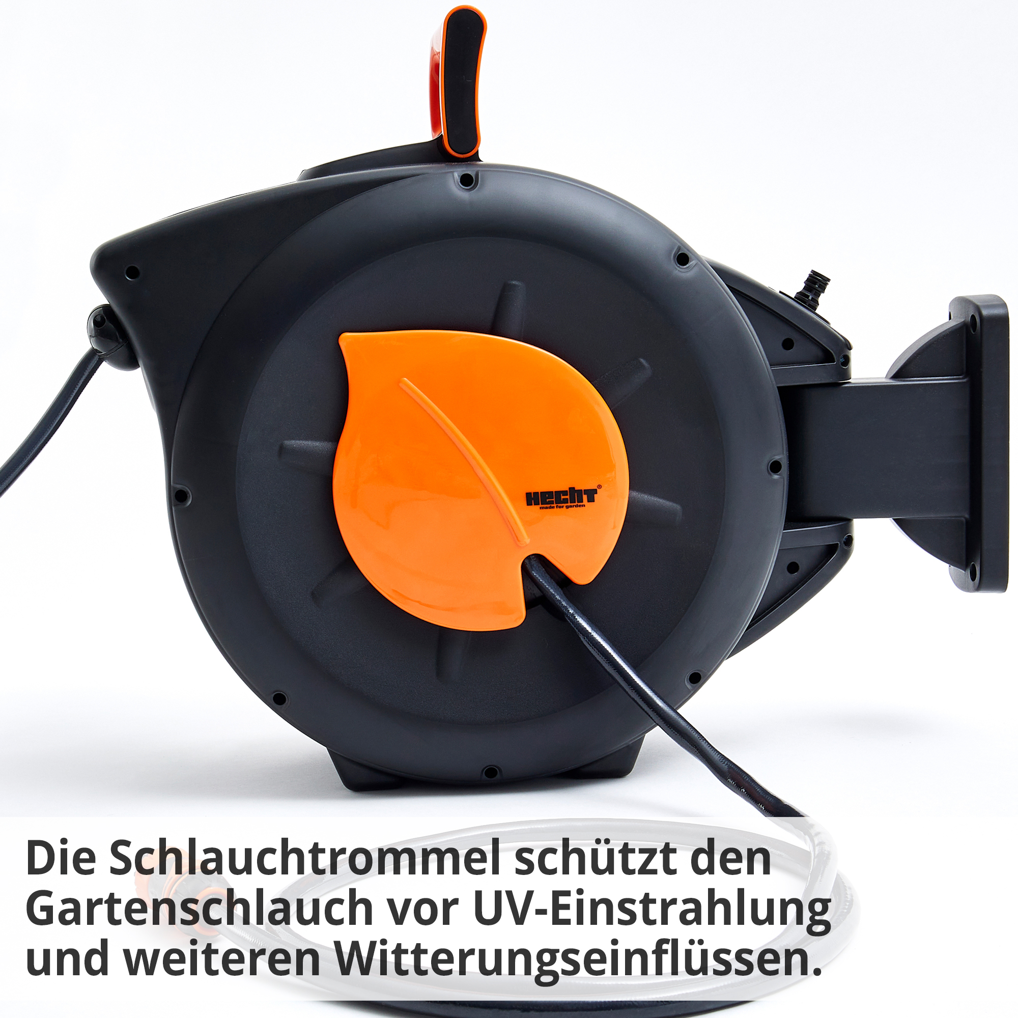 Hecht 08667 Wand-Schlauchtrommel schützt den Gartenschlauch vor UV-Einstrahlung und weiteren Witterungseinflüssen