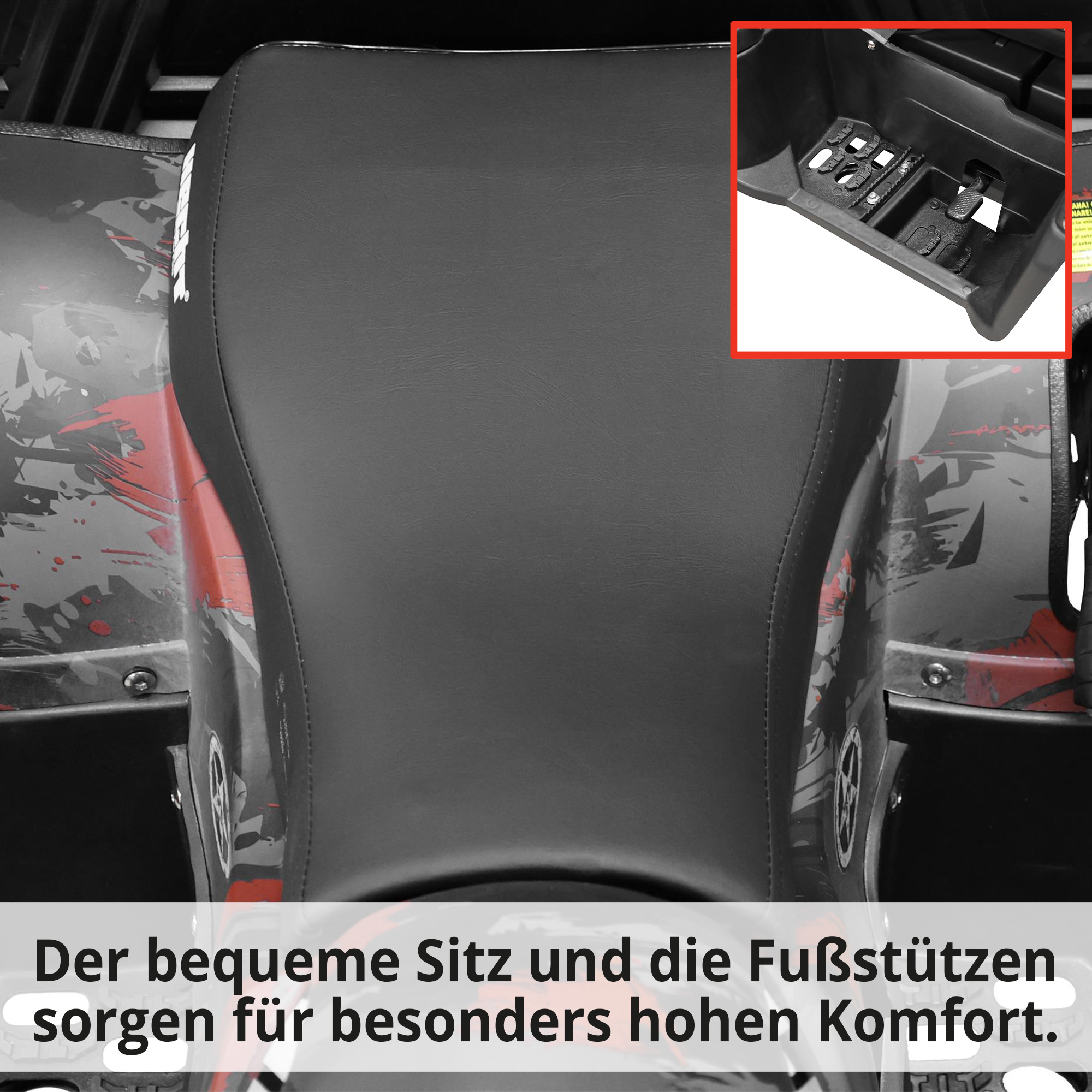 Hecht Farmis - Quad mit Pritsche; Der bequeme Sitz und die Fußstützen sorgen für besonders hohen Komfort