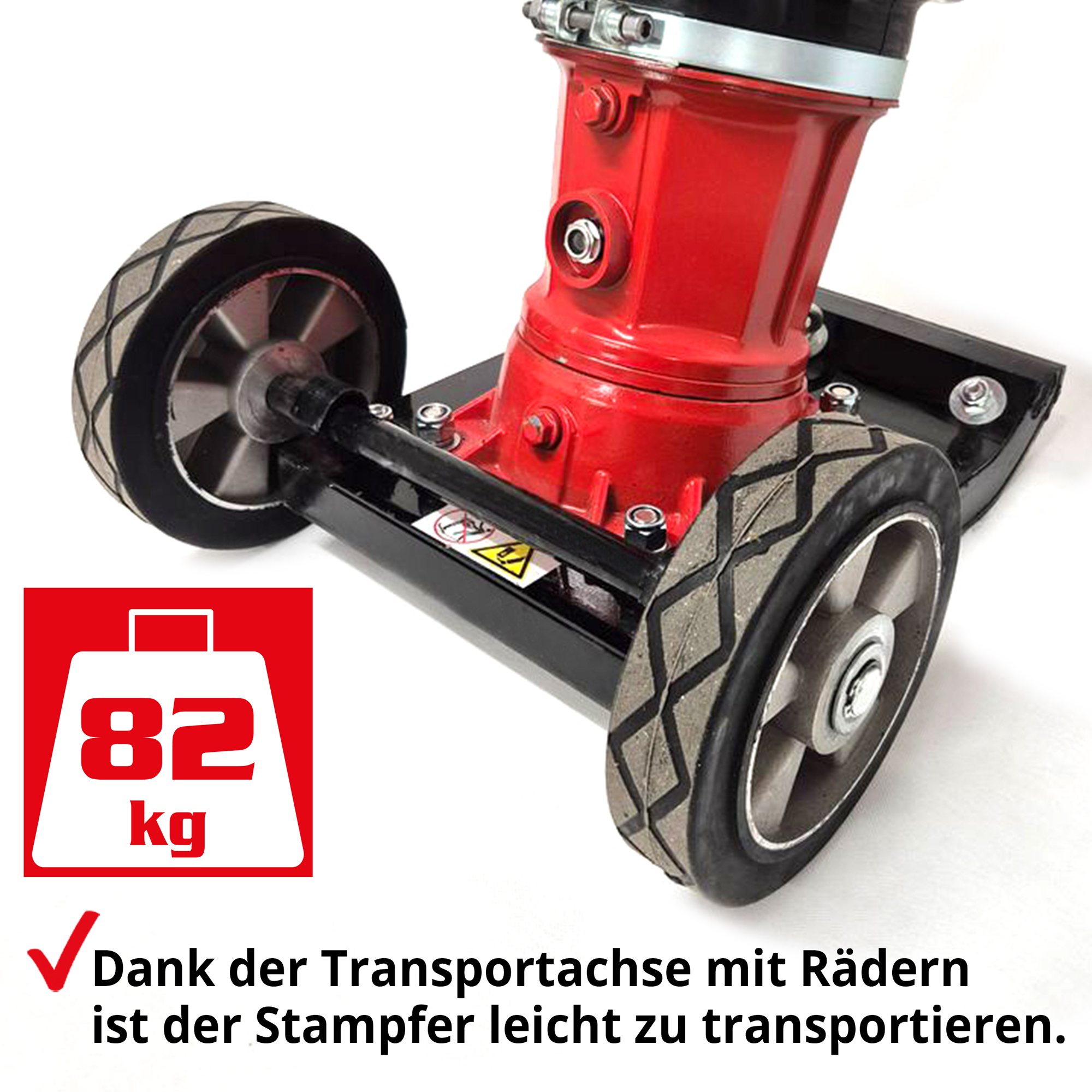 Hecht 1118 Benzin Stampfer; Dank der Transportachse mit Rädern ist der Stampfer leicht zu transportieren