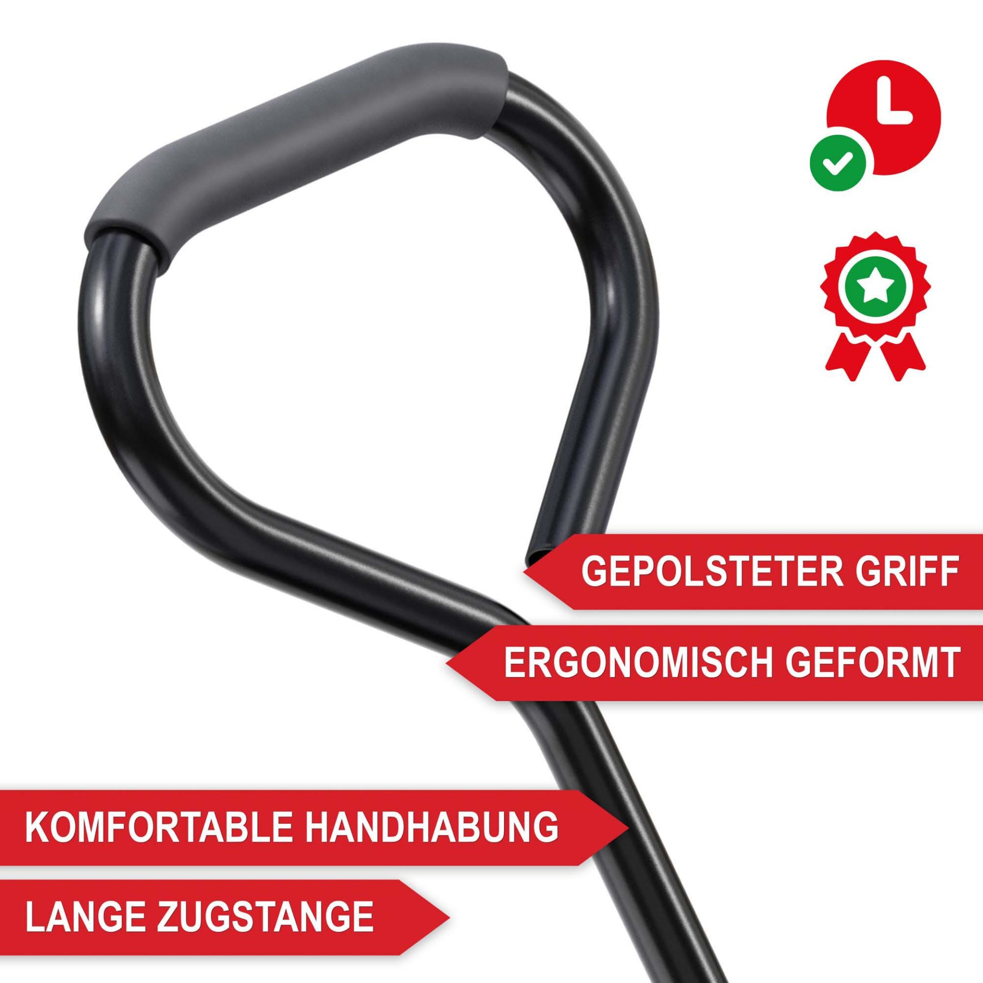 Transportwagen - gepolsteter Griff, ergonomisch geformt, komfortable Handhabung, lange Zugstange