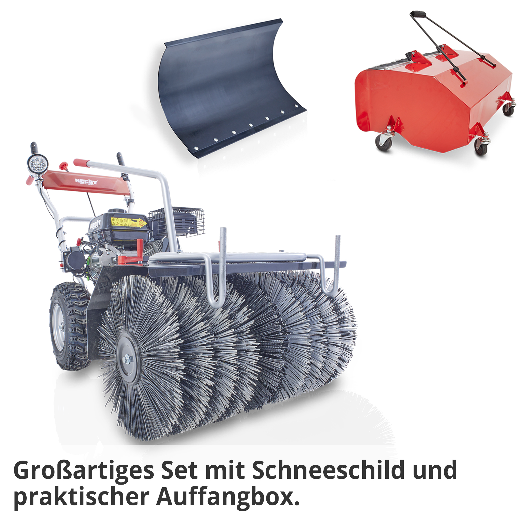 HECHT Benzin Kehrmaschine 8616 SE Set 2 inklusive Auffangbox und Schneeschild