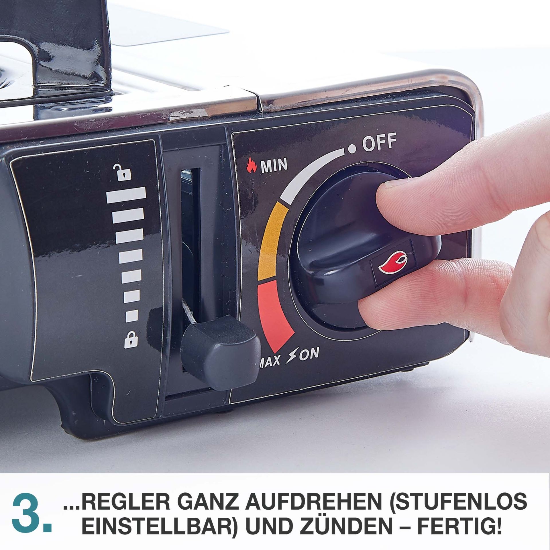 TOM Gaskocher - GK-227 Edelstahl Everest; Flamme stufenlos einstellbar