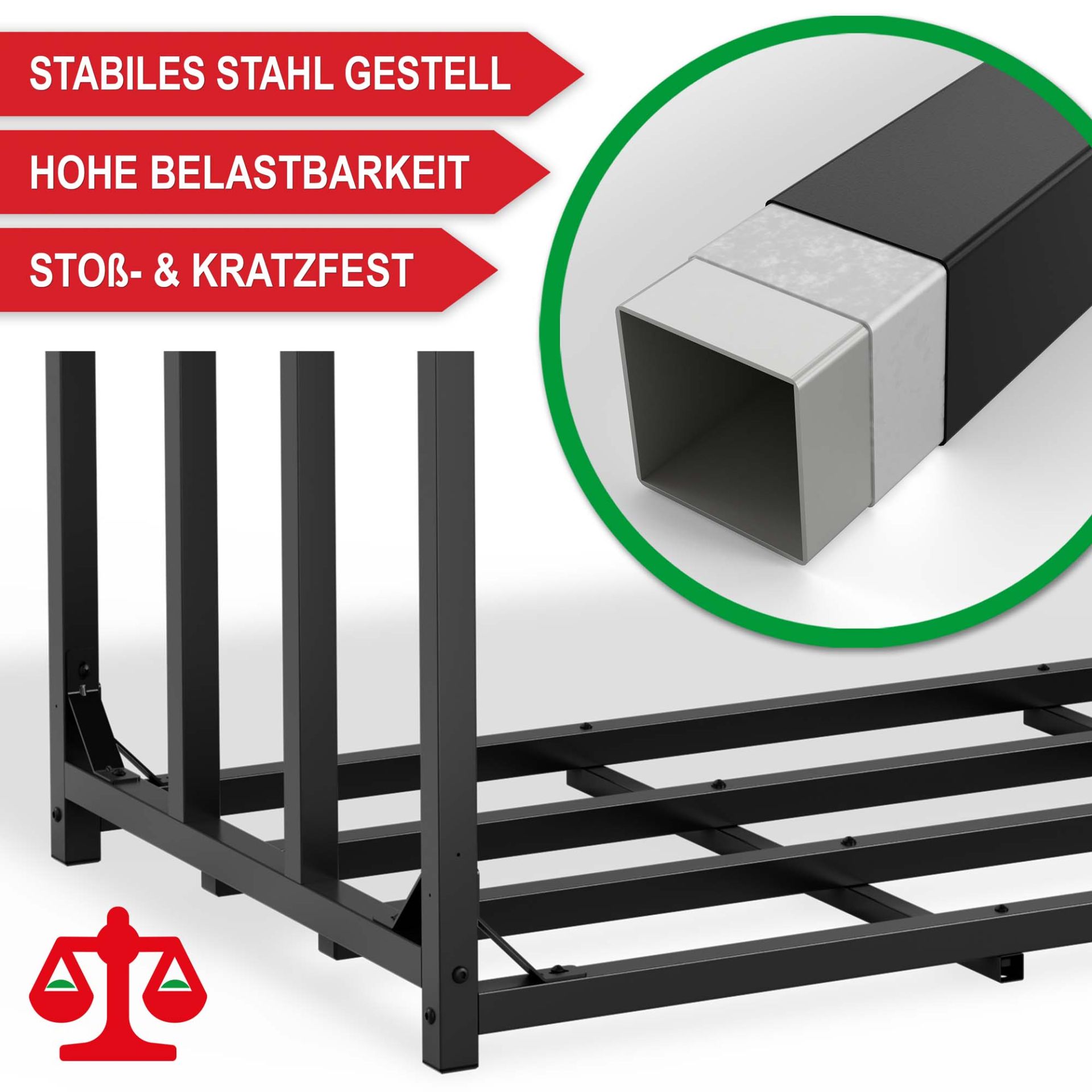 Brennholzregal Metall L - Stabiles Stahlgestell; hohe Belastbarkeit; Stoß- und Kratzfest