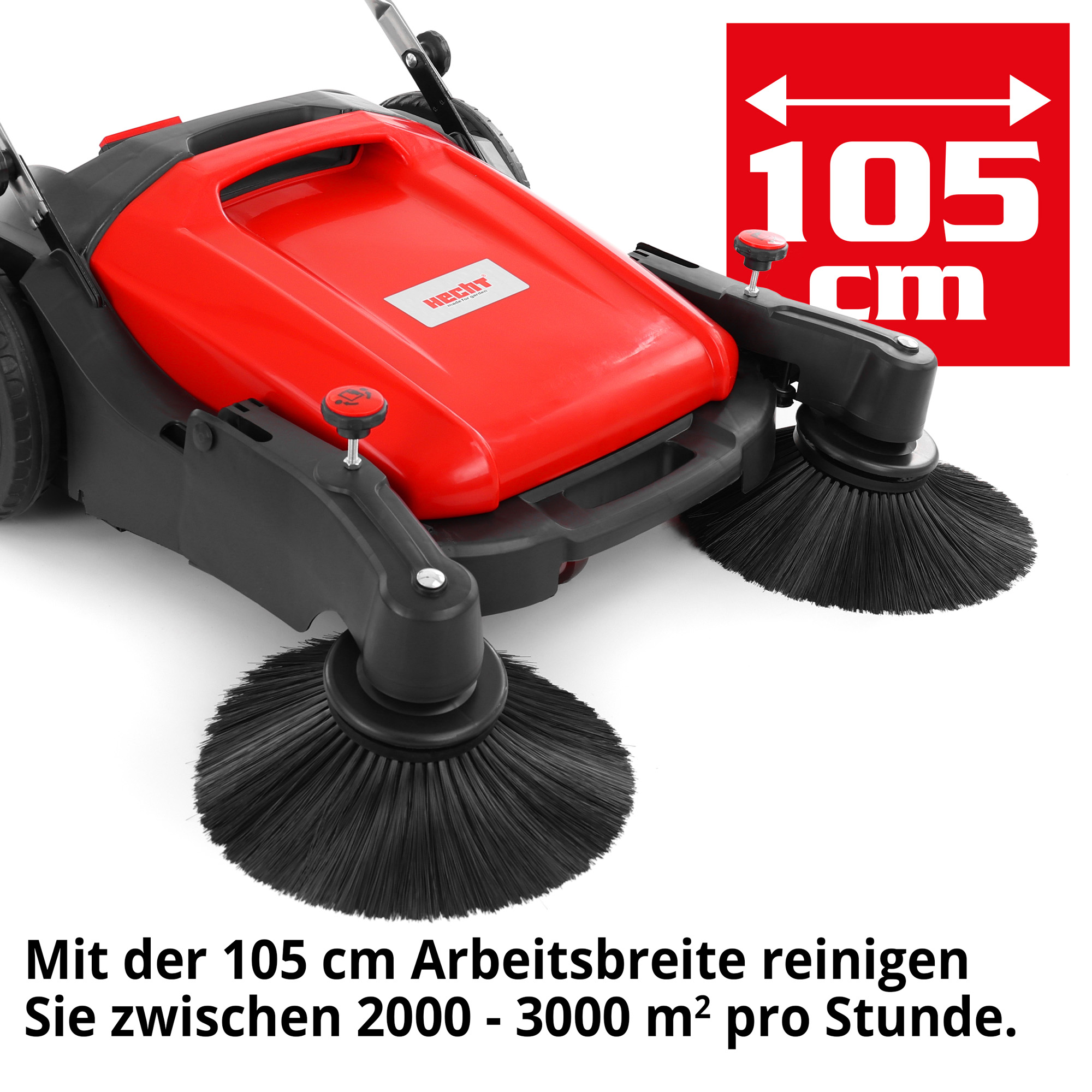 HECHT 8105 Handkehrmaschine; Mit der 105 cm Arbeitsbreite reinigen Sie zwischen 2000 - 3000 m² pro Stunde