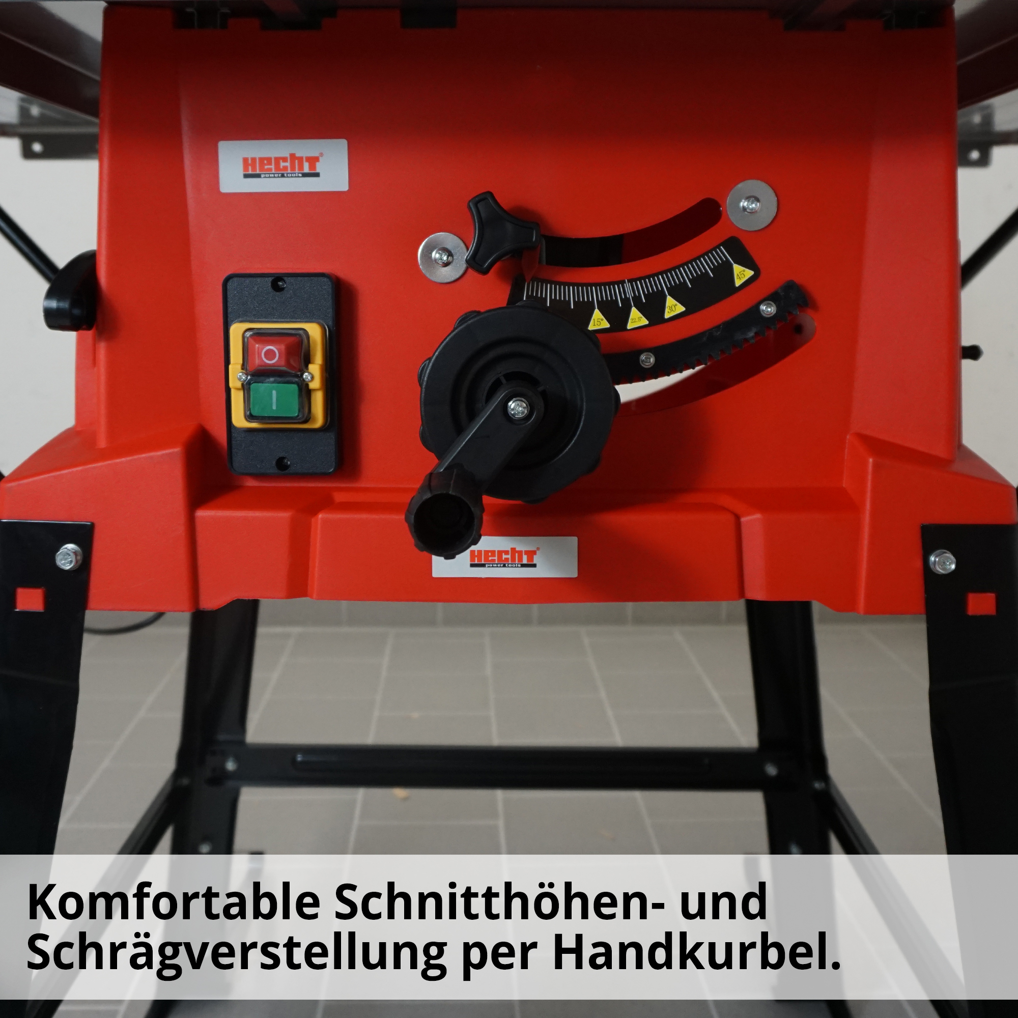 HECHT 8254 Tischkreissäge; Komfortable Schnitthöhen- und Schrägverstellung per Handkurbel