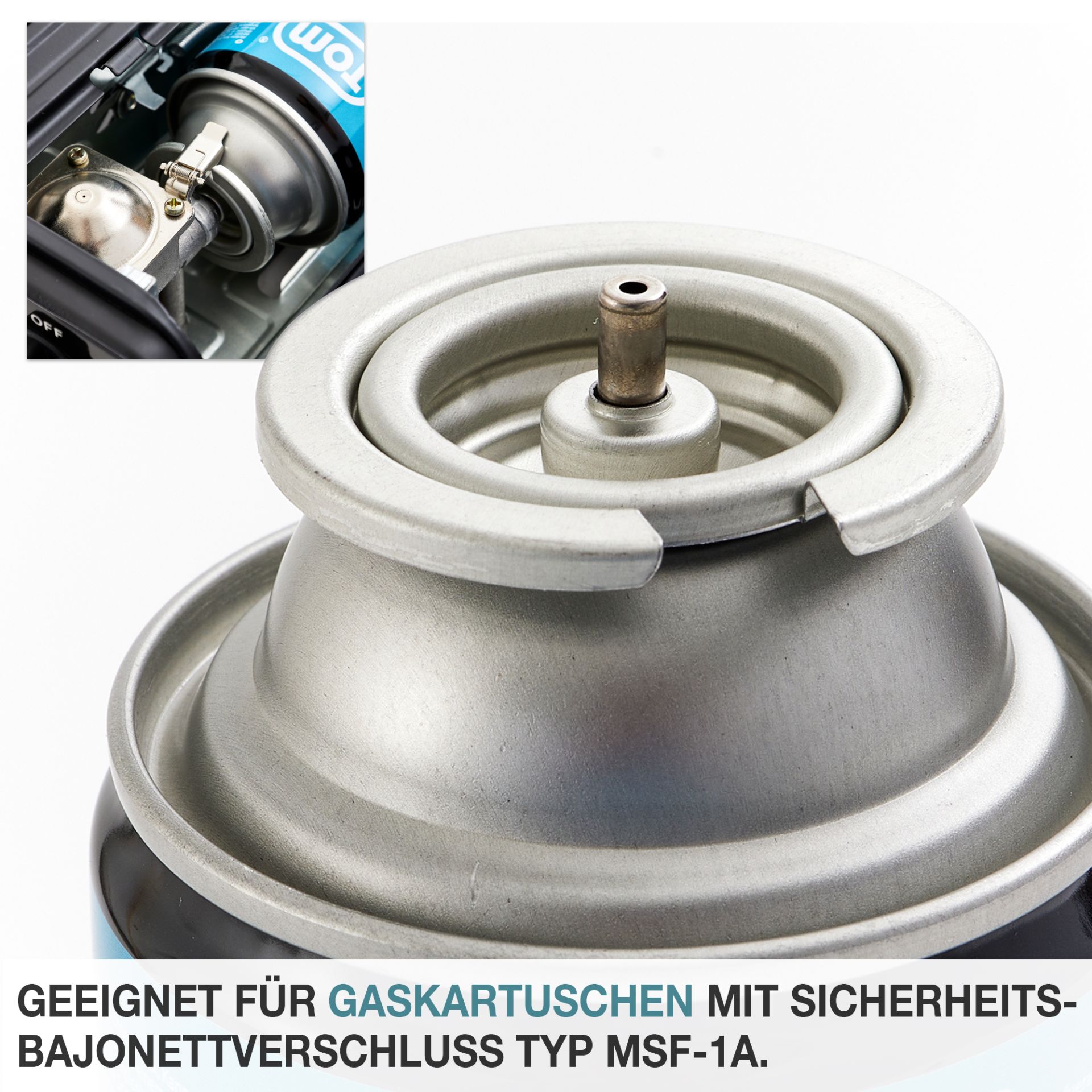 TOM Gaskocher - GK-227 Edelstahl Everest; geeignet für Gas Kartuschen mit Bajonettverschluss