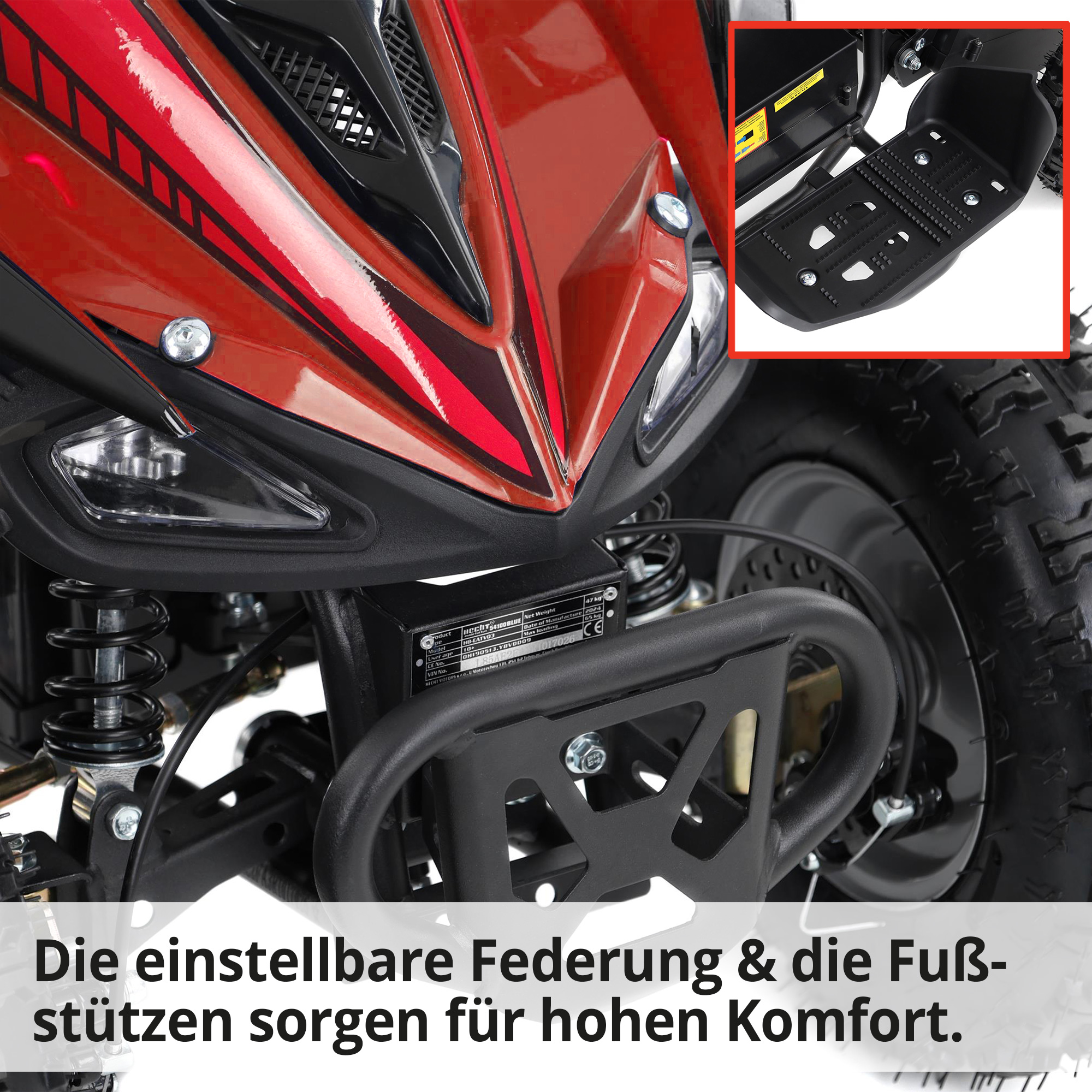 Hecht 54100 Rot QUAD mit einstellbarer Federung und Fußstützen für hohen Komfort
