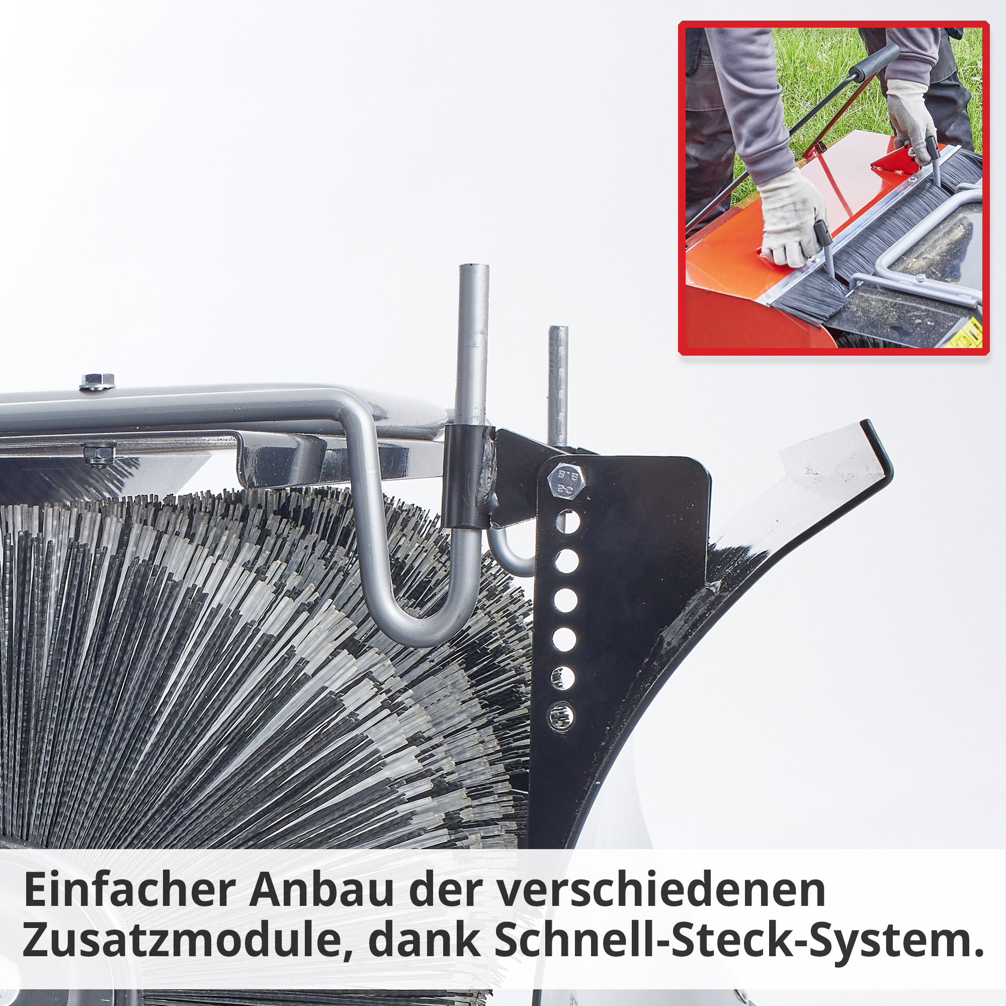 HECHT Benzin Kehrmaschine 8616 SE Set 2 - schneller Anbau der verschiedenen Zusatzmodule per Schnell-Steck-System