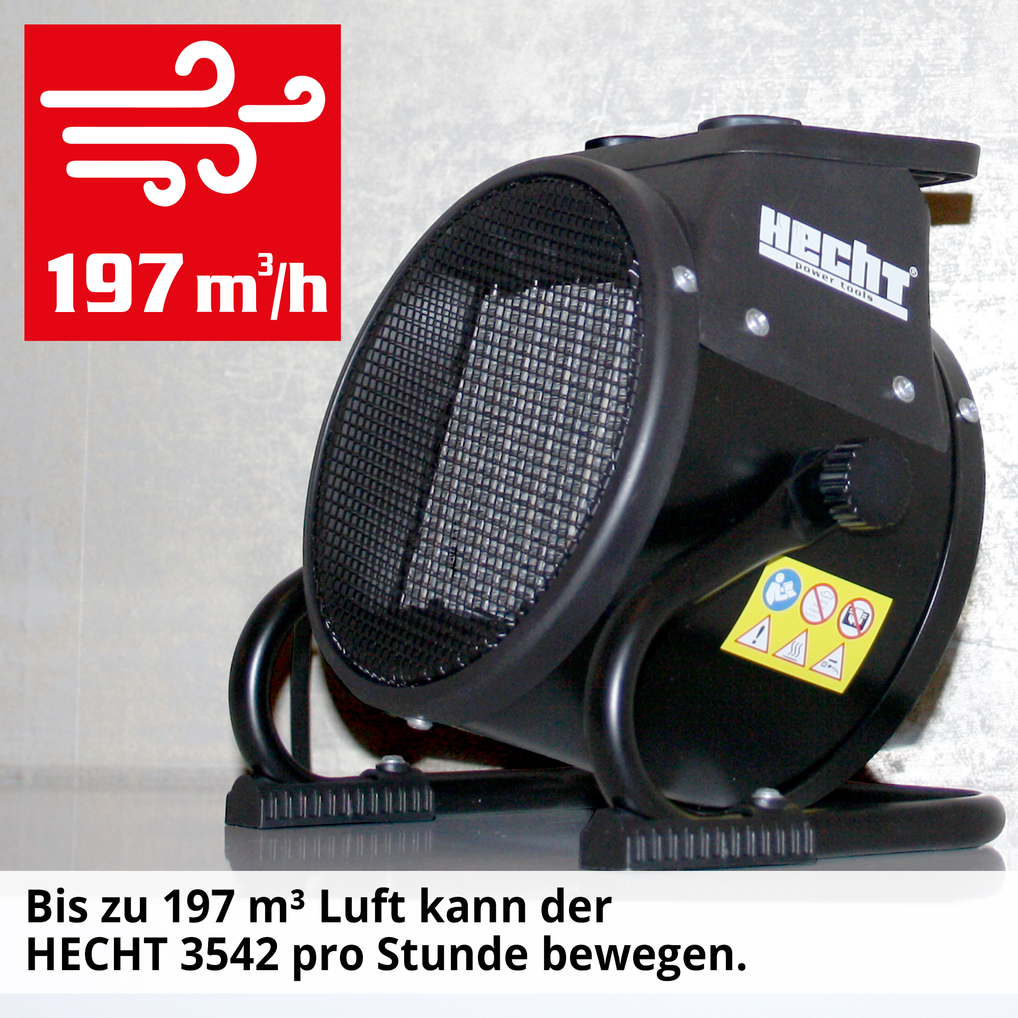 Keramik-Heizlüfter; Bewegt 197 Kubikmeter Luft pro Stunde