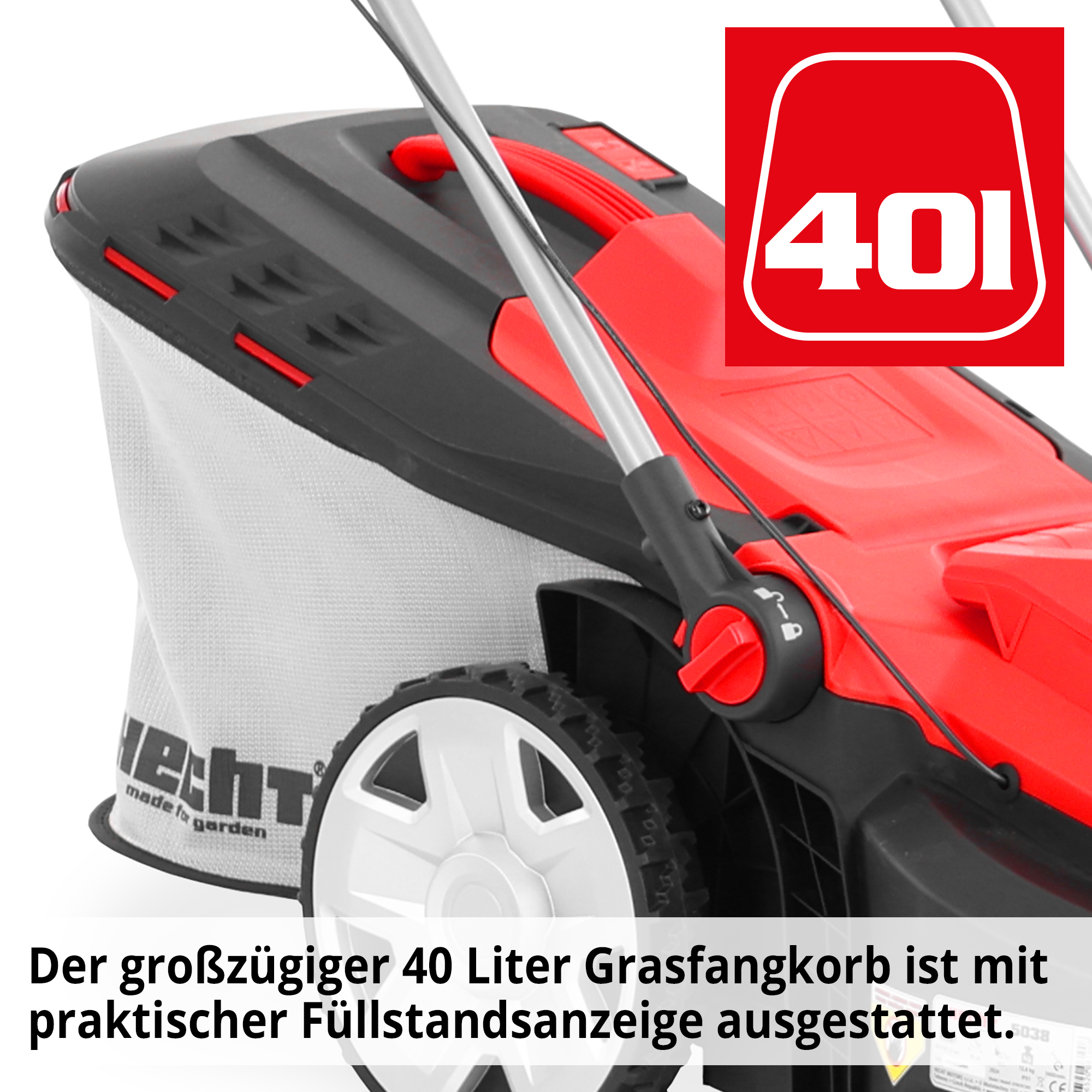 Hecht Akku-Rasenmäher mit 40 Liter Grasfangkorb und Füllstandanzeige 