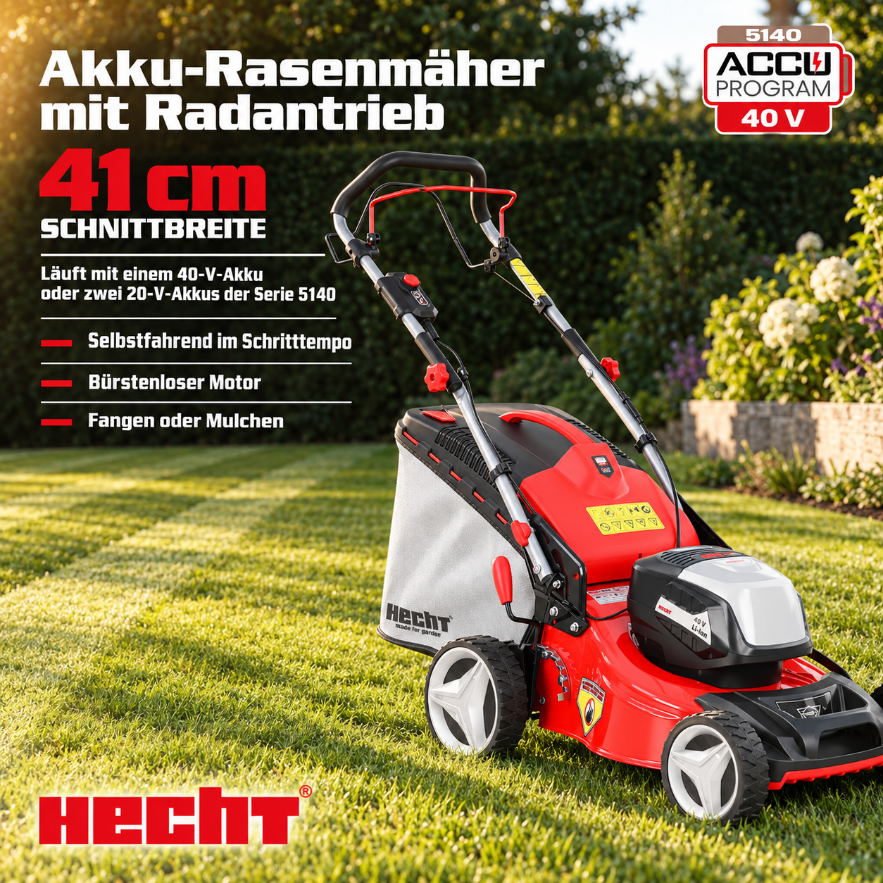 HECHT Akku-Rasenmäher 5141 S: 41 cm Schnittbreite und Radantrieb (Dieses Bild wurde mit Hilfe von KI generiert.)