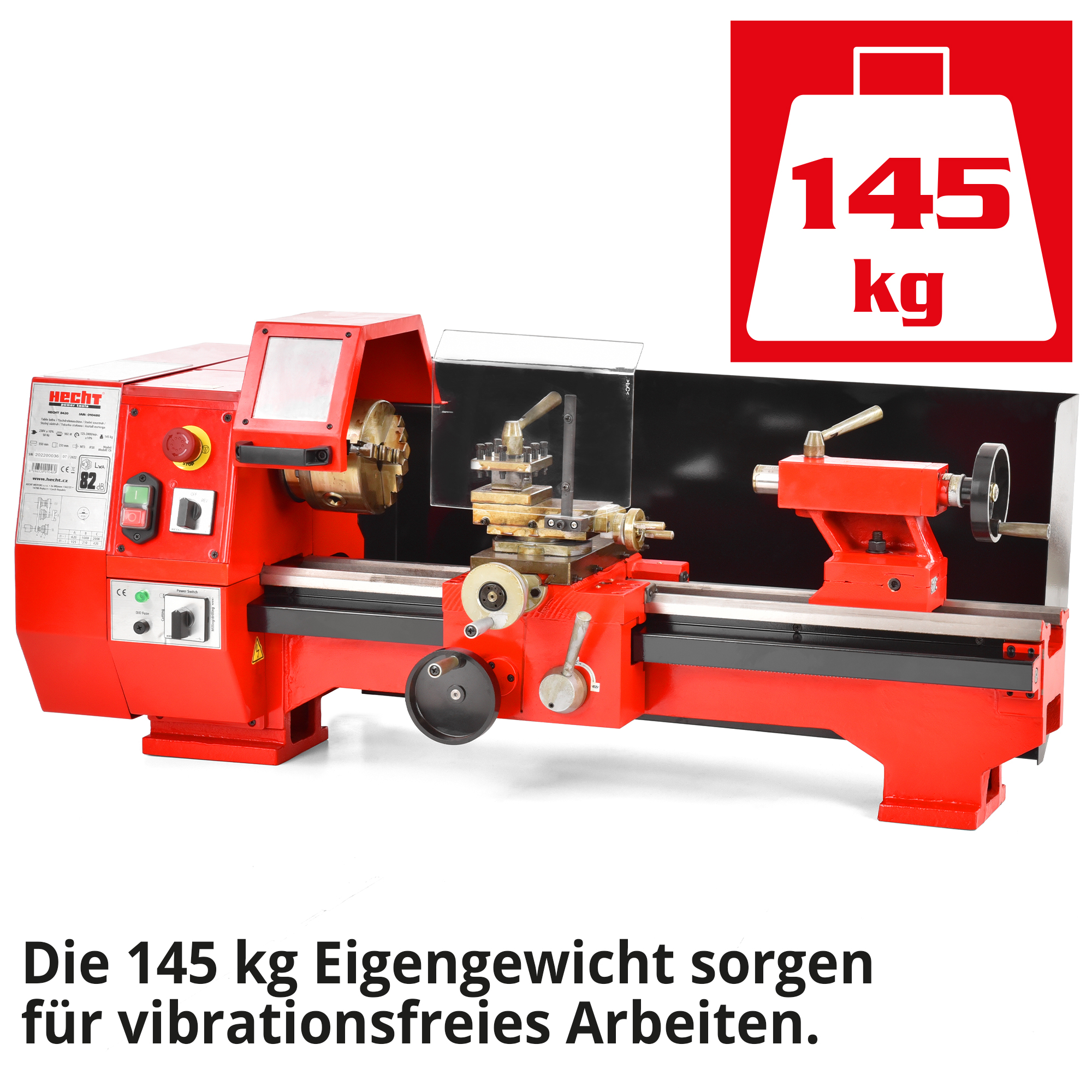 HECHT 8420 Drehbank; Großes Eigengewicht sorgt für vibrationsfreies Arbeiten