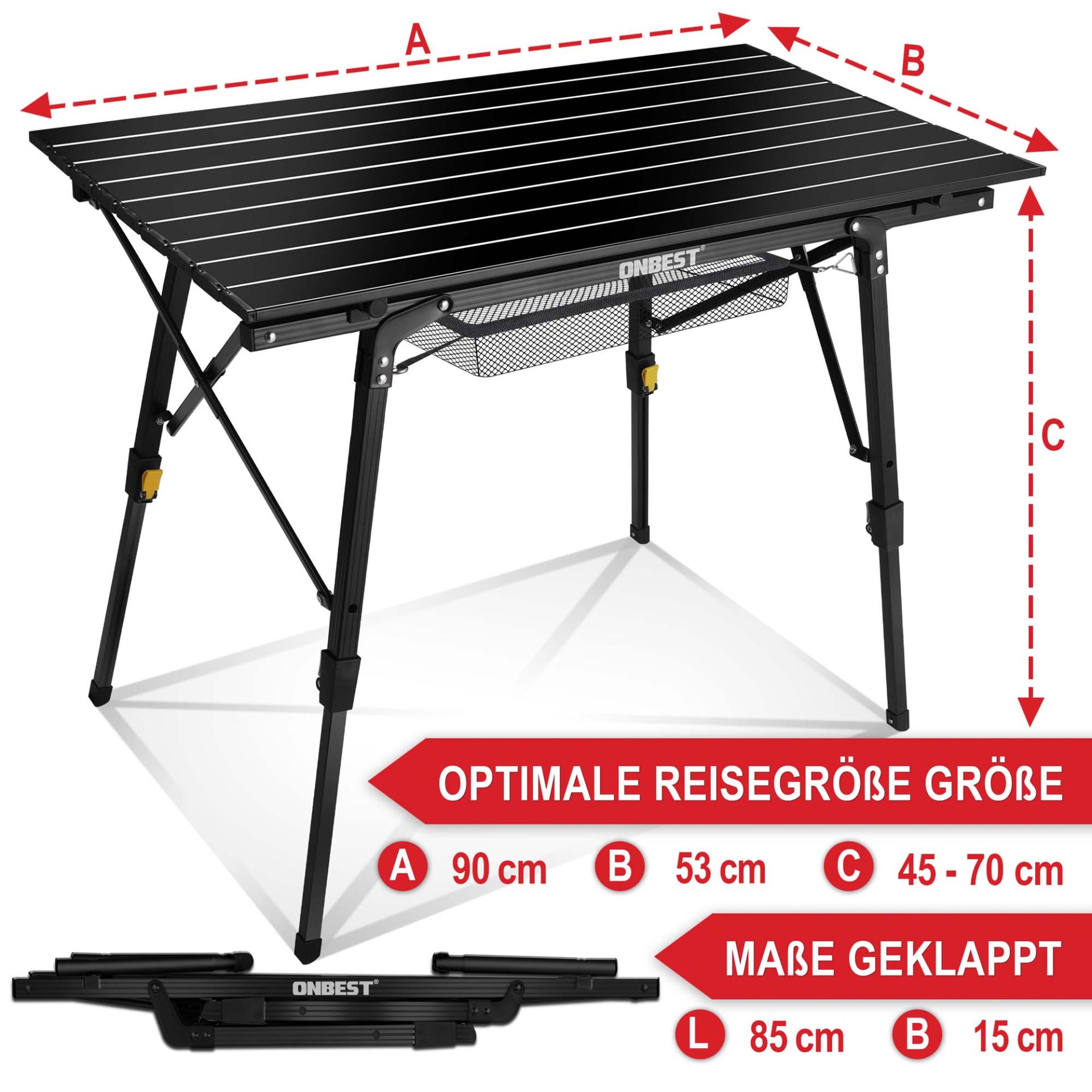 Klapptisch Norderney schwarz - Optimale Reisegröße